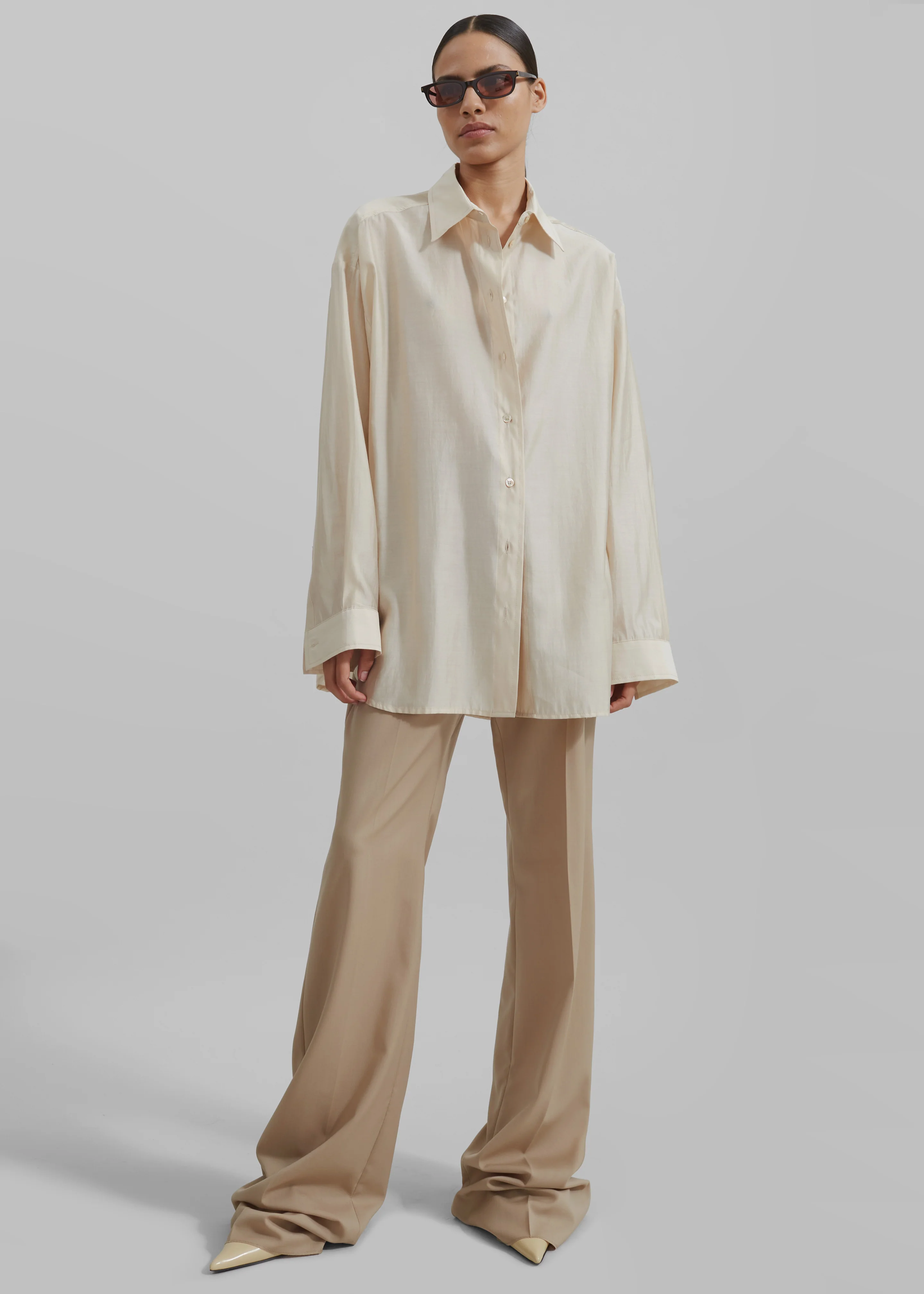 Ola Semi-Sheer Button Up Shirt - Ivory - Image 2