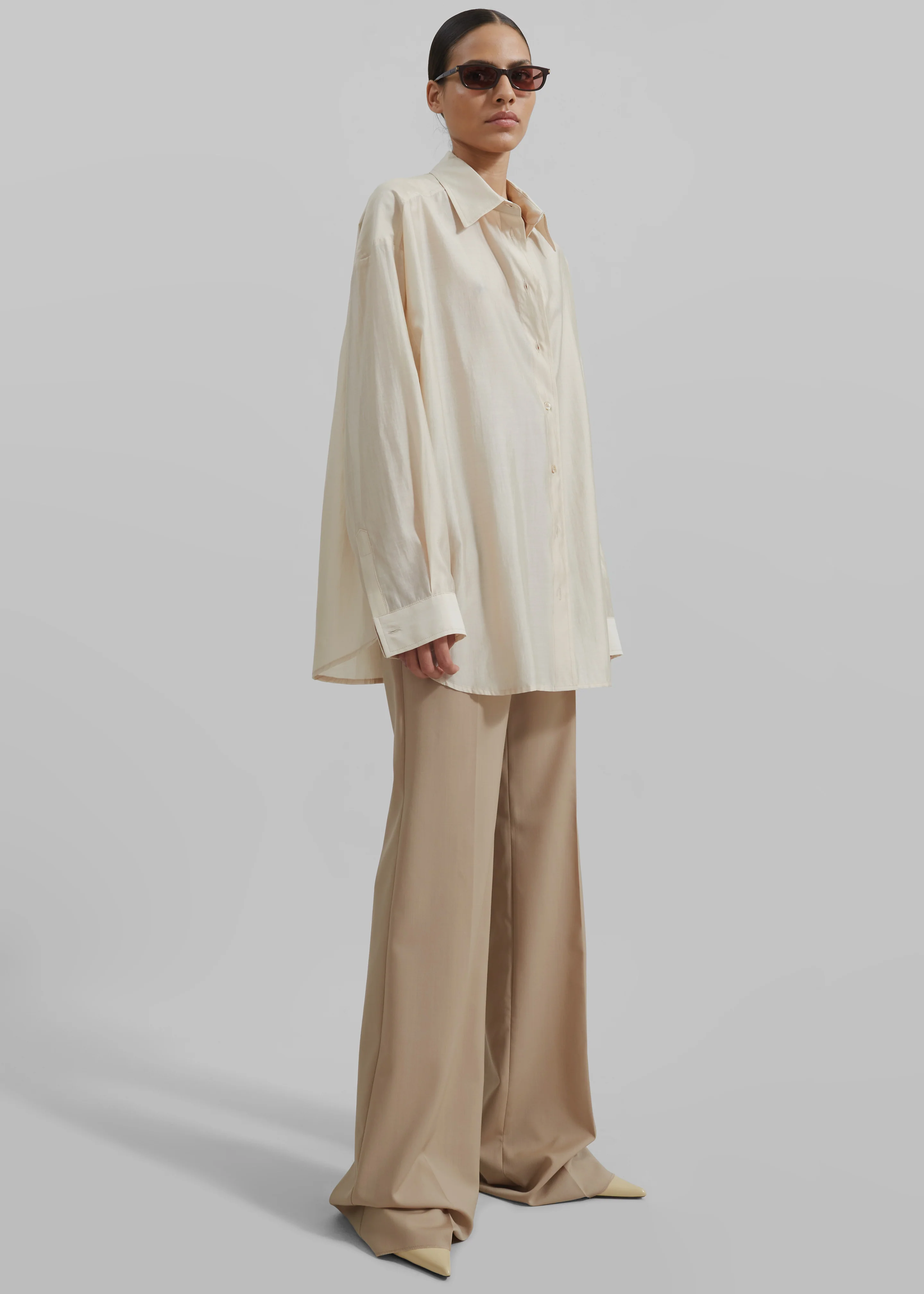 Ola Semi-Sheer Button Up Shirt - Ivory - Image 4