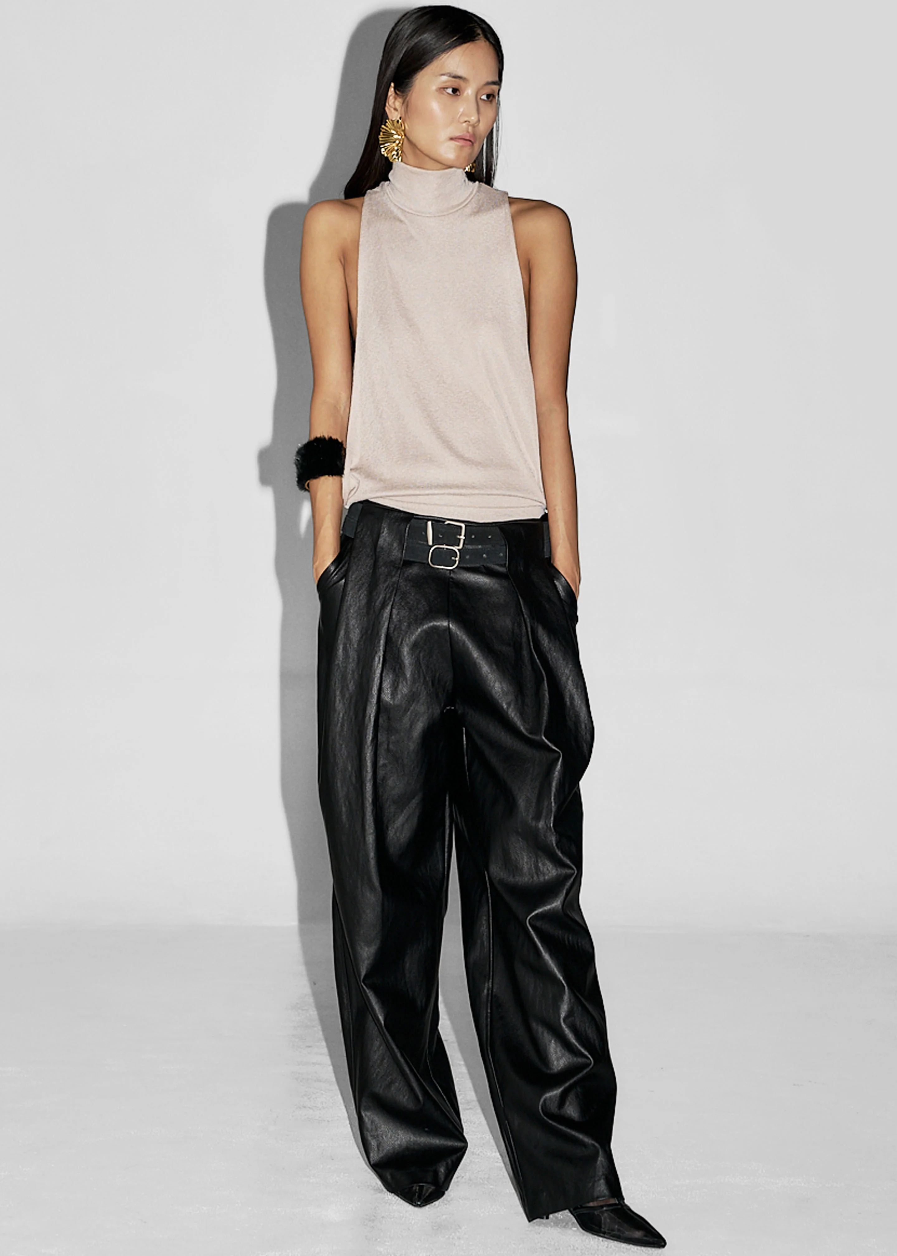 Olivet Faux Leather Trousers - Black - Image 2