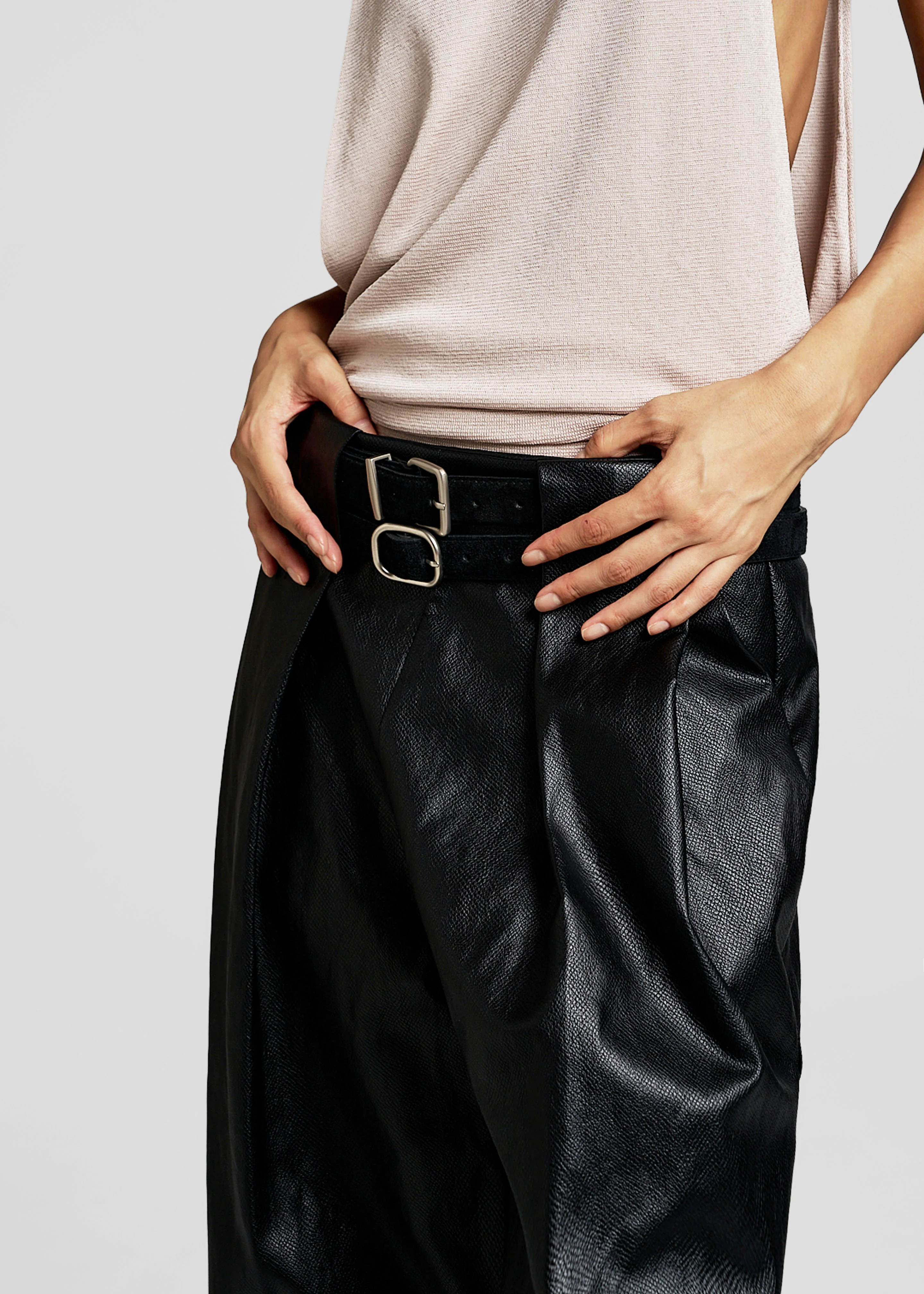 Olivet Faux Leather Trousers - Black - Image 6