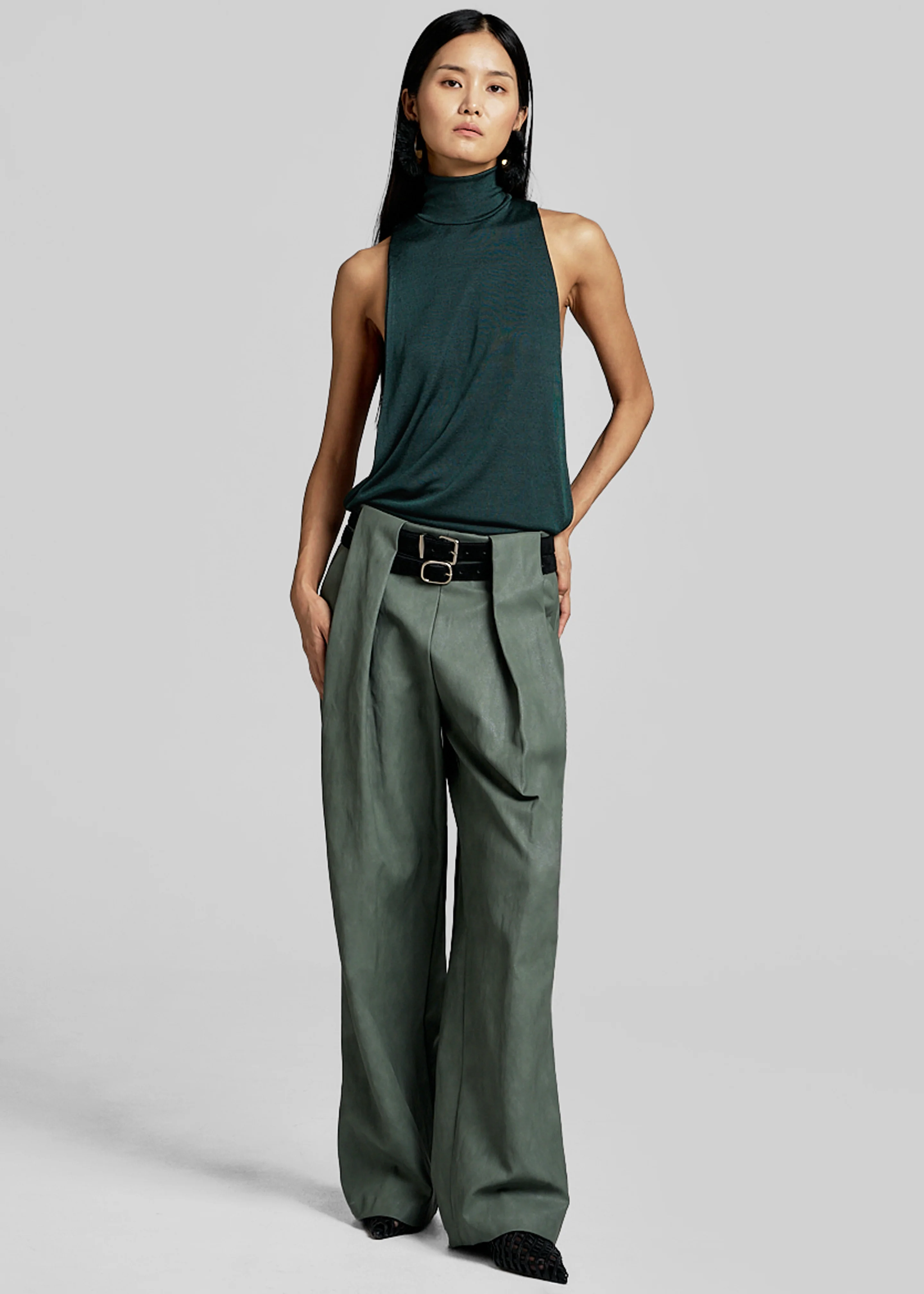 Olivet Faux Leather Trousers - Moss Green - Image 2