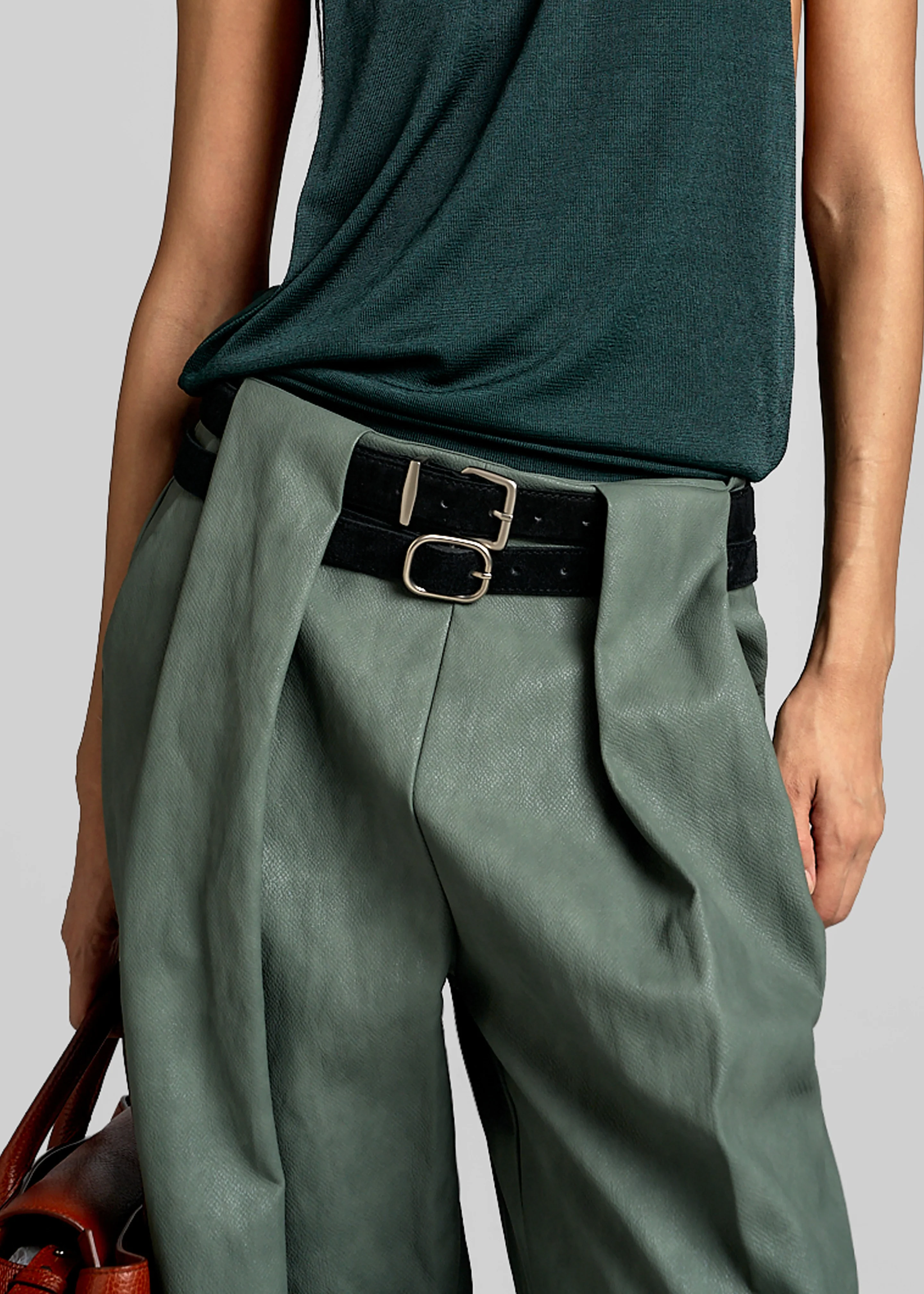 Olivet Faux Leather Trousers - Moss Green - Image 3