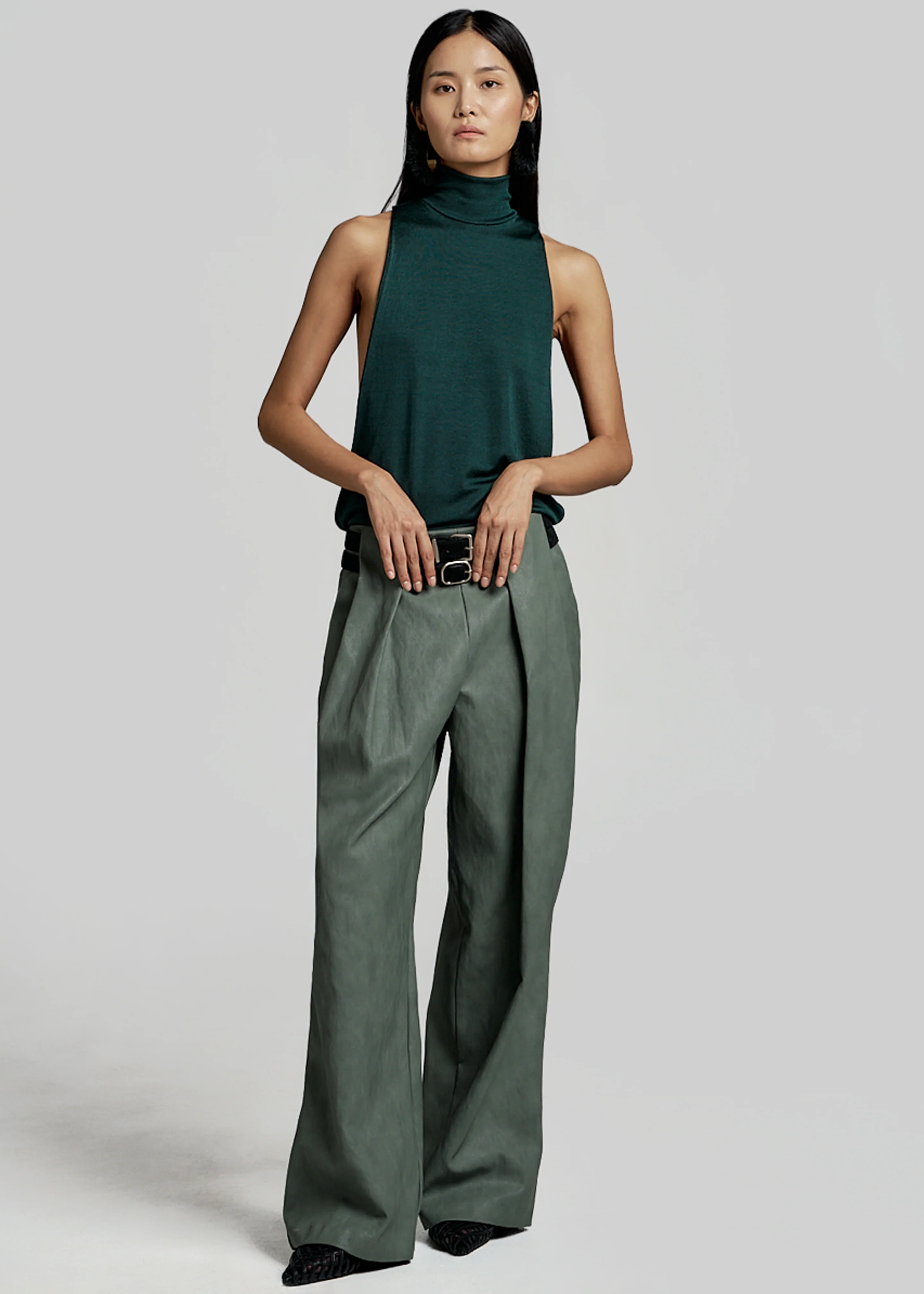 Olivet Faux Leather Trousers - Moss Green - Image 4