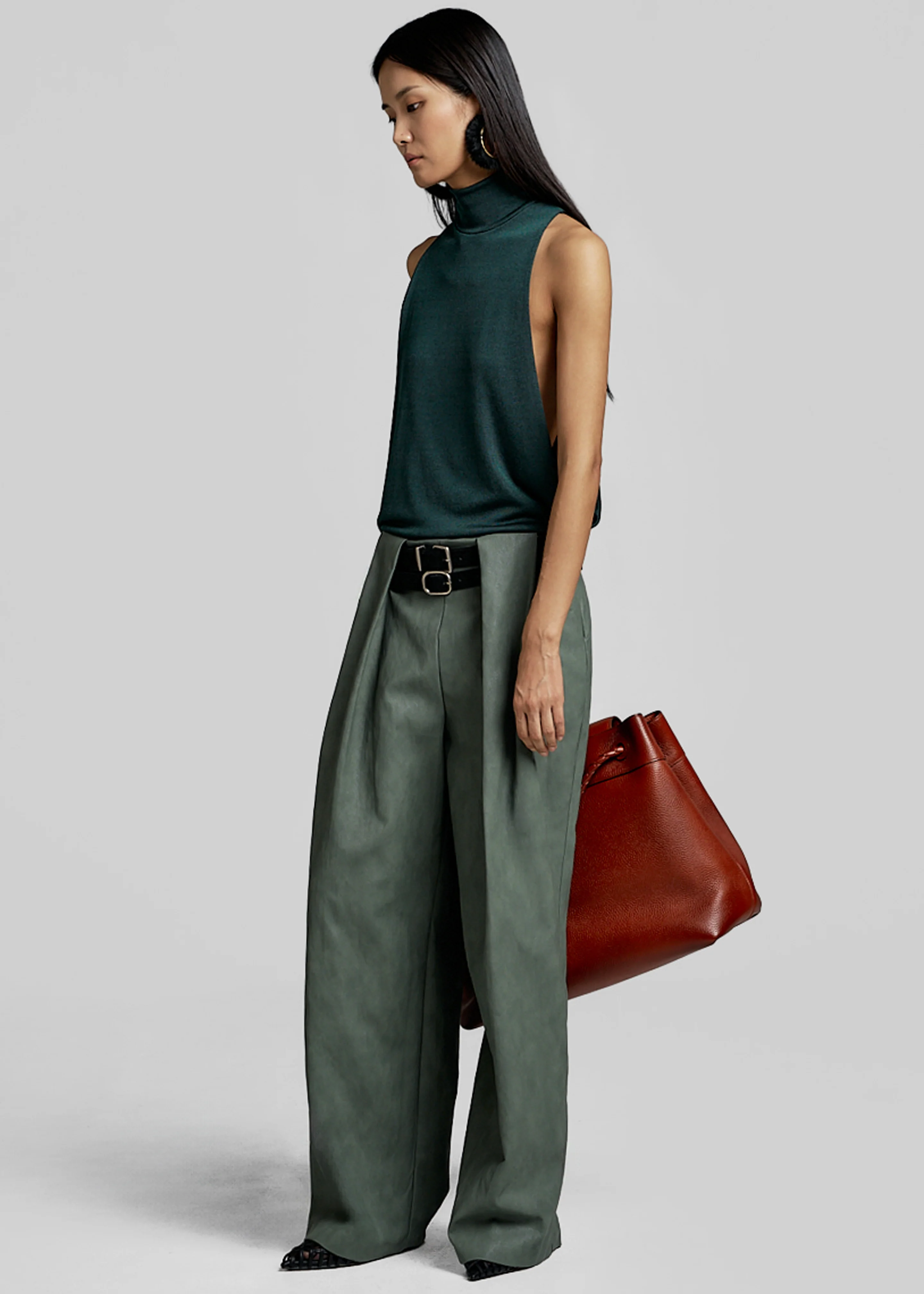 Olivet Faux Leather Trousers - Moss Green - Image 5