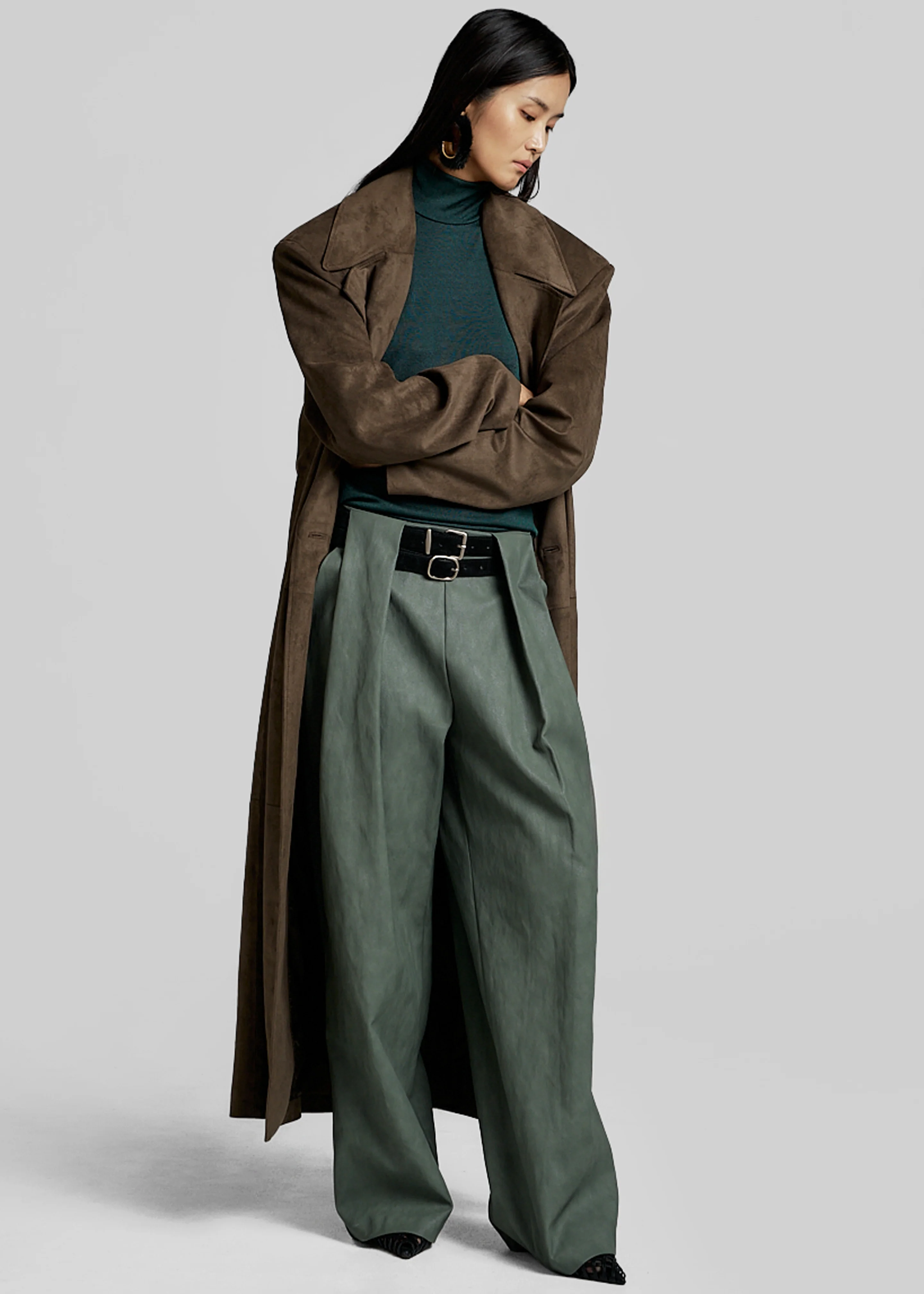 Olivet Faux Leather Trousers - Moss Green - Image 6