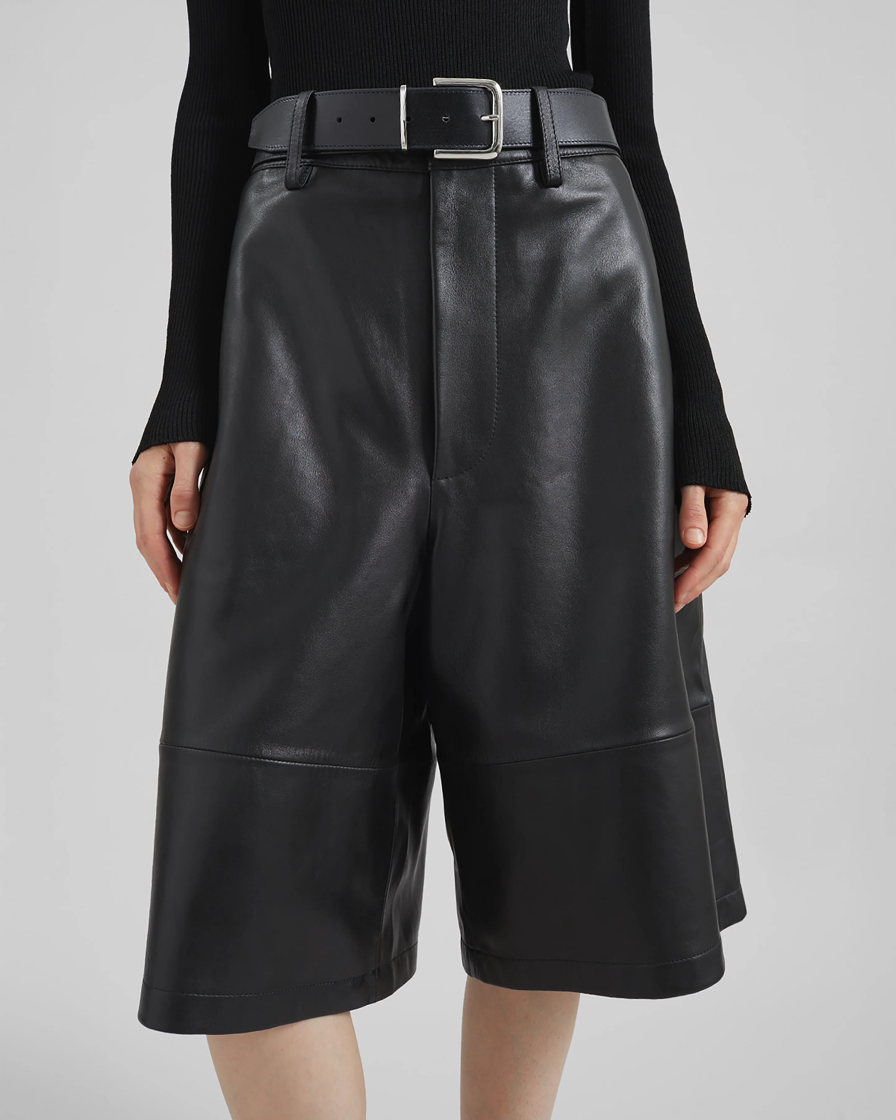 Olivia Leather Bermuda Shorts - Black - Image 2