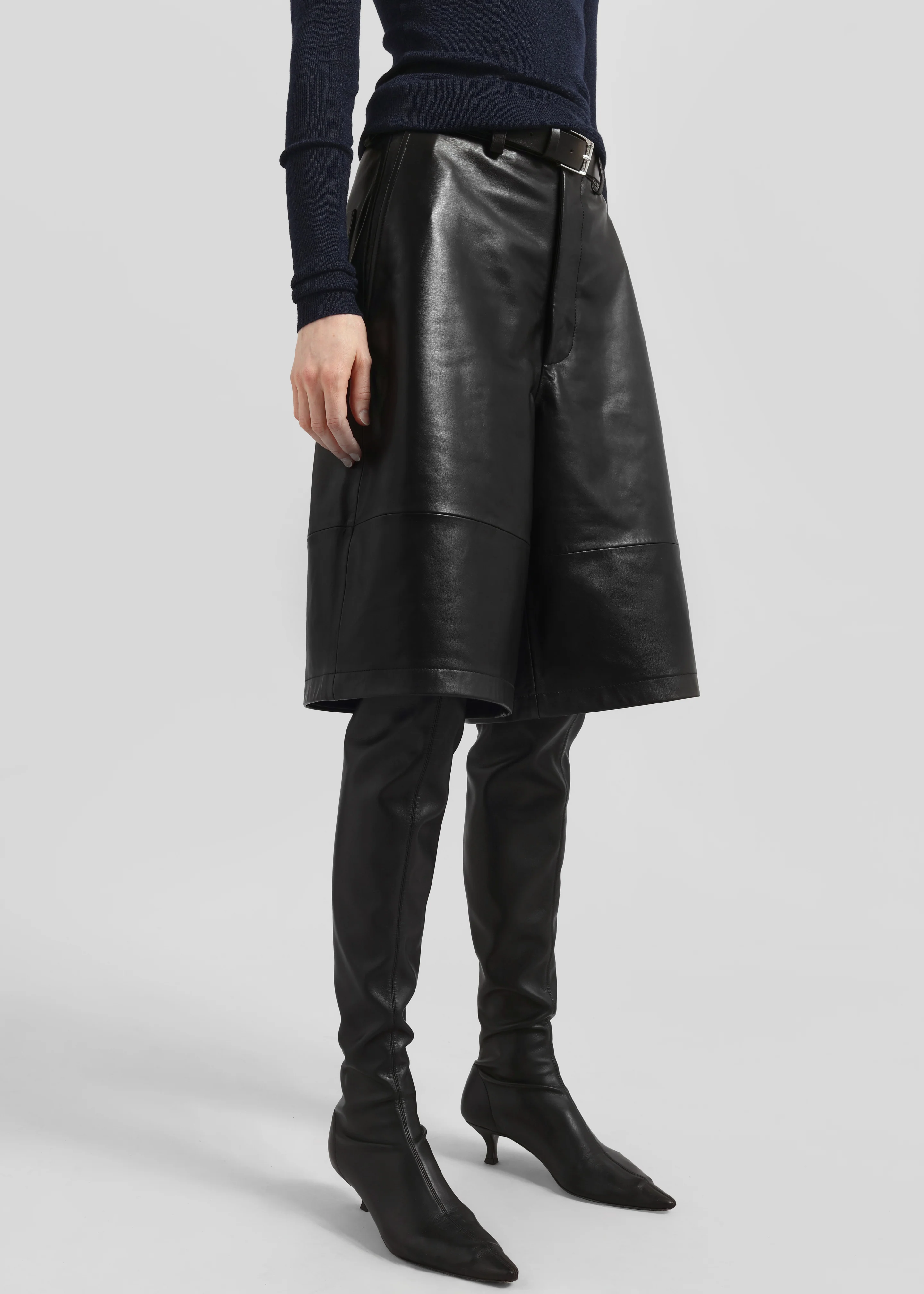 Olivia Leather Bermuda Shorts - Black - Image 3