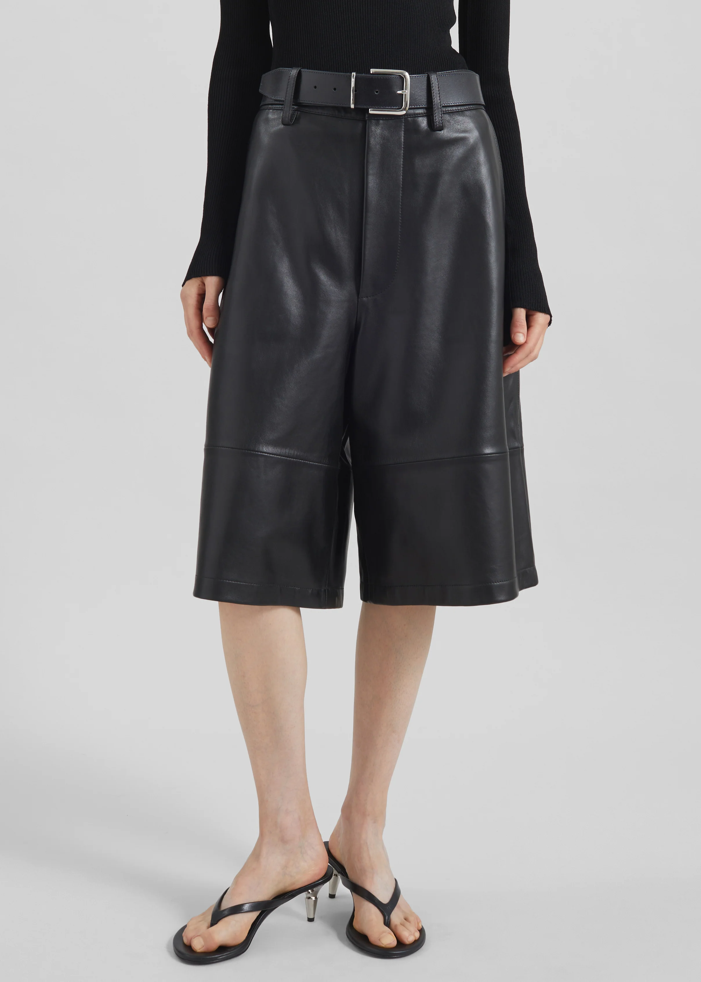 Olivia Leather Bermuda Shorts - Black - Image 7