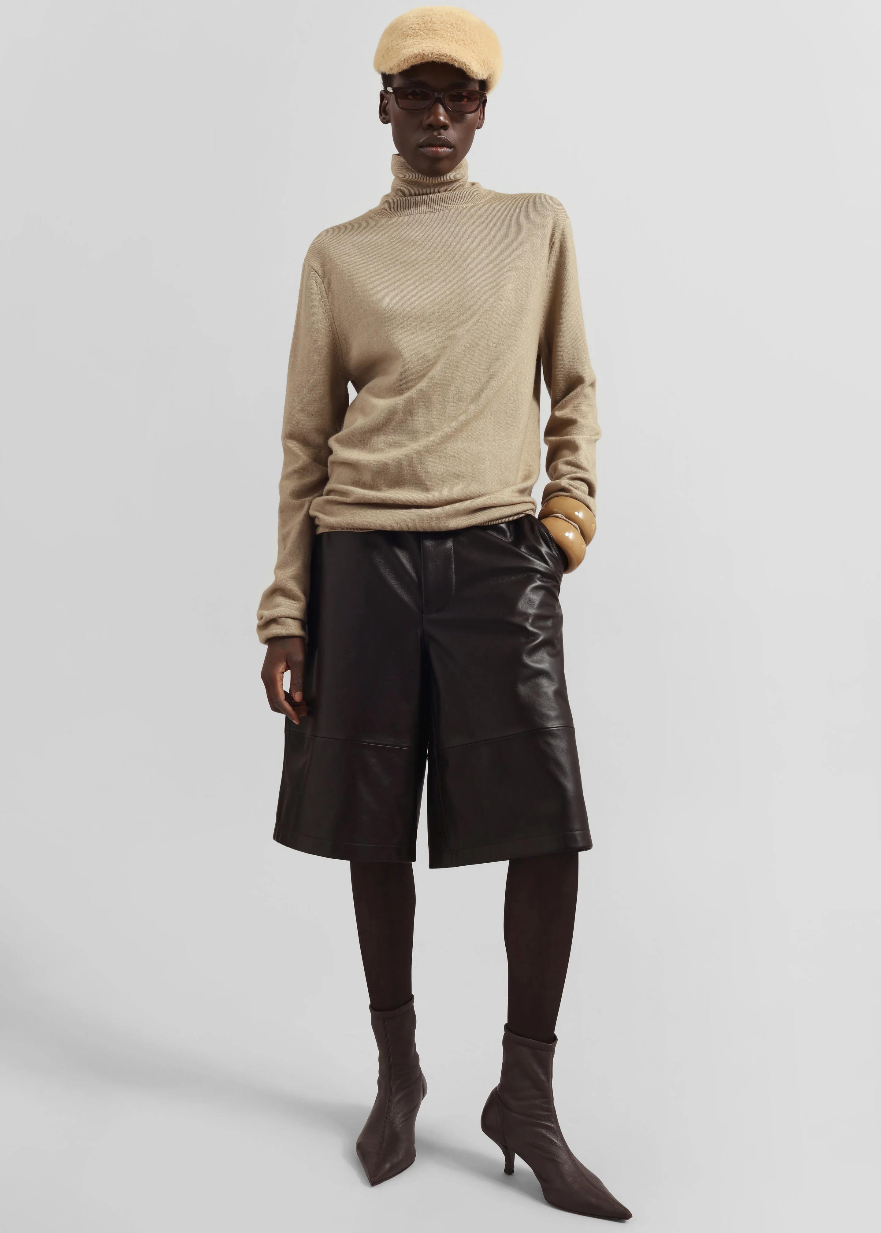 Olivia Leather Bermuda Shorts - Dark Brown - Image 8