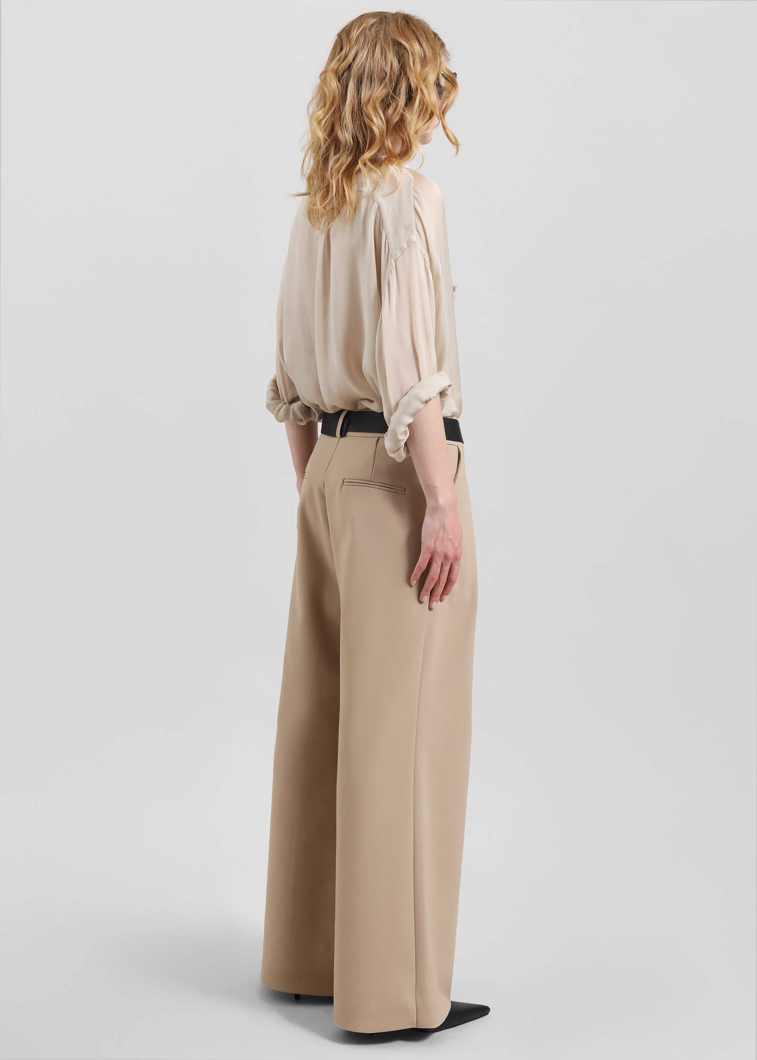 Oria Sheer Silk Chiffon Shirt - Beige - Image 10