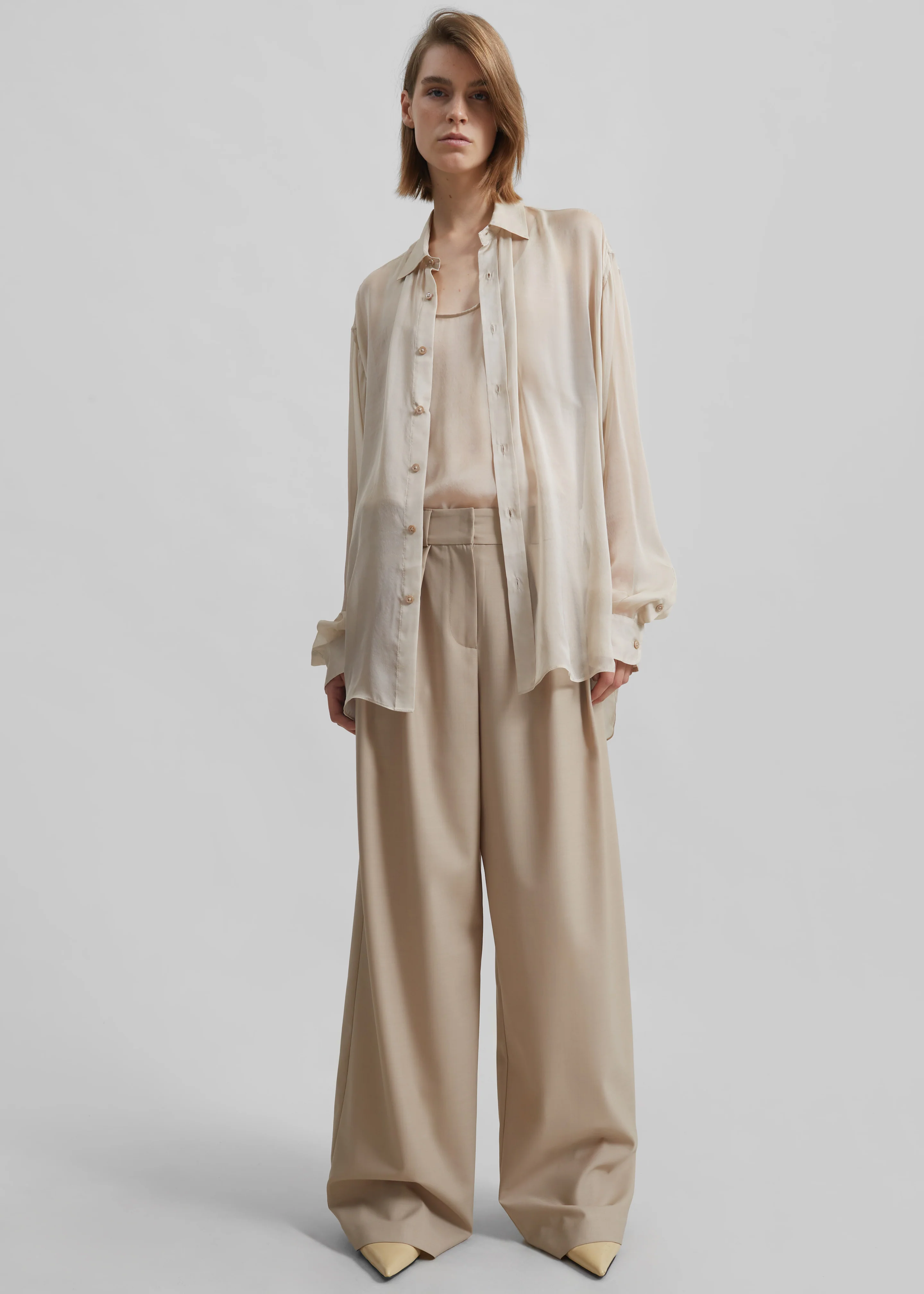 Oria Sheer Silk Chiffon Shirt - Beige - Image 4