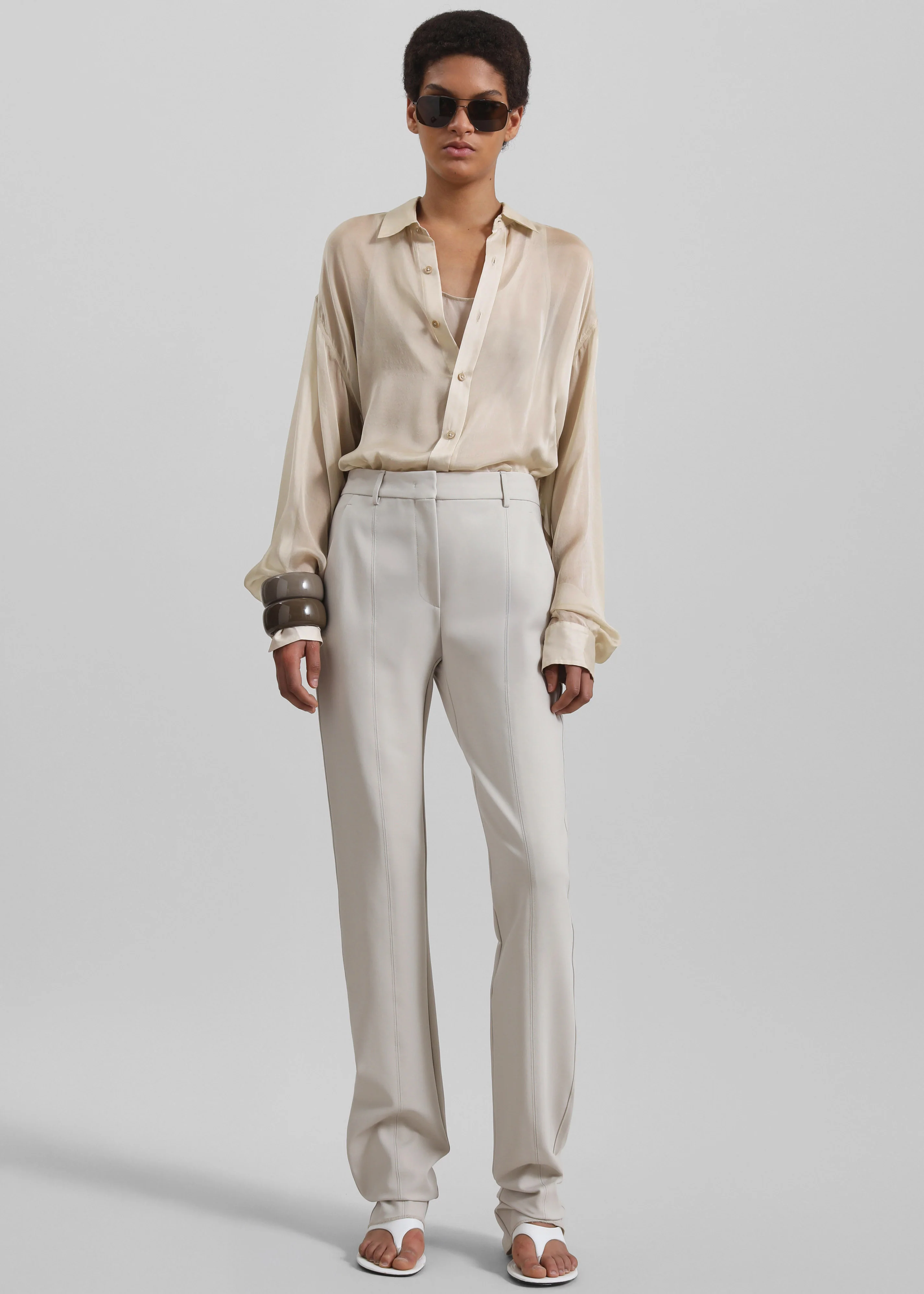 Oria Sheer Silk Chiffon Shirt - Beige - Image 5