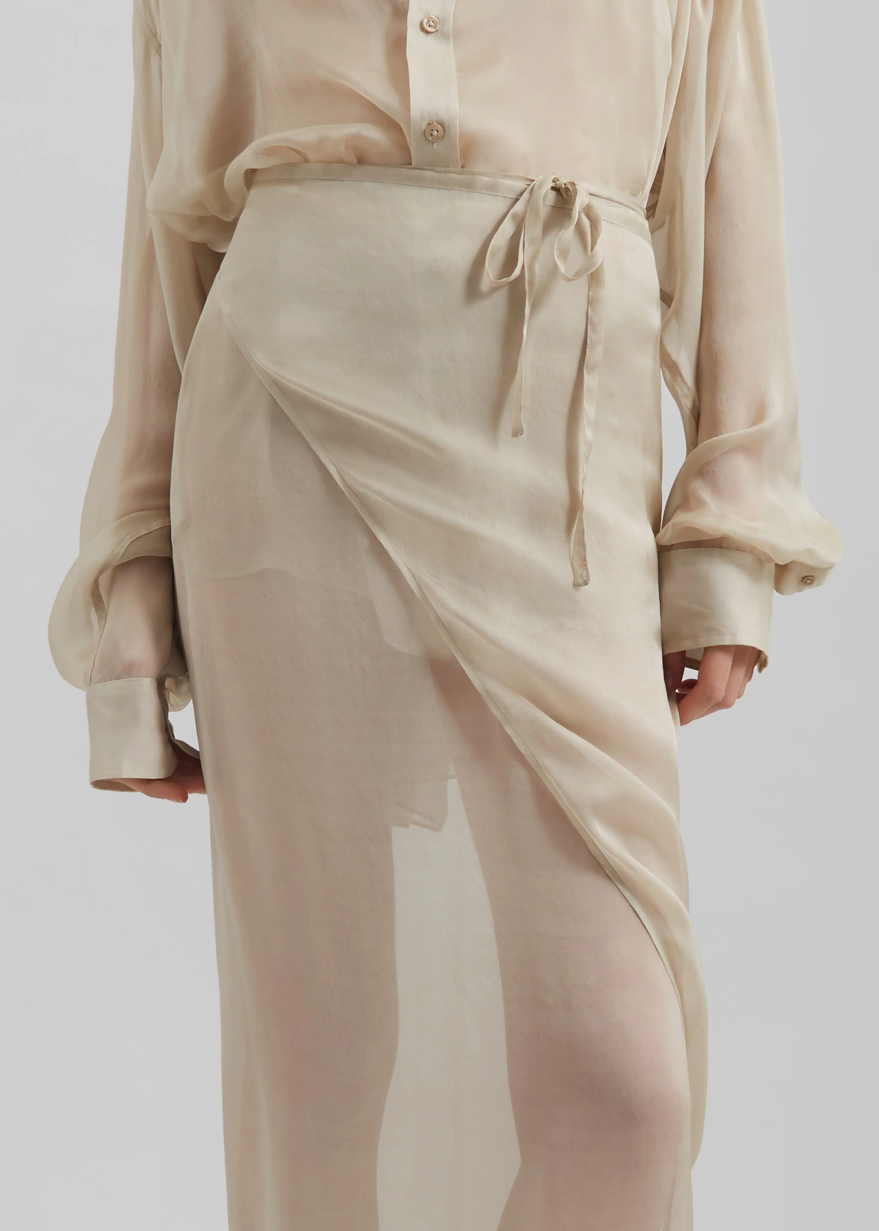 Oria Sheer Silk Chiffon Wrap Skirt - Beige - Image 3