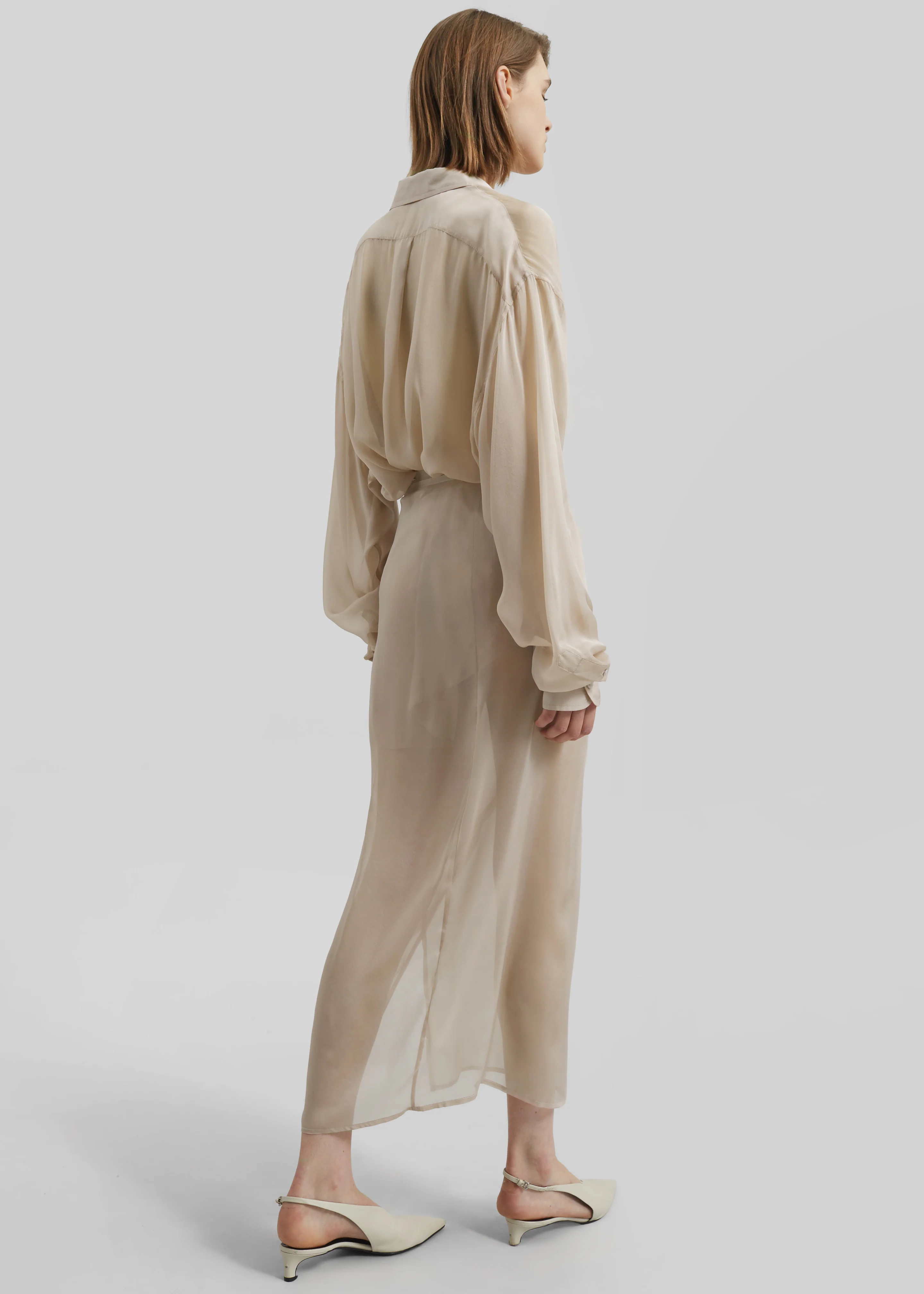 Oria Sheer Silk Chiffon Wrap Skirt - Beige - Image 5