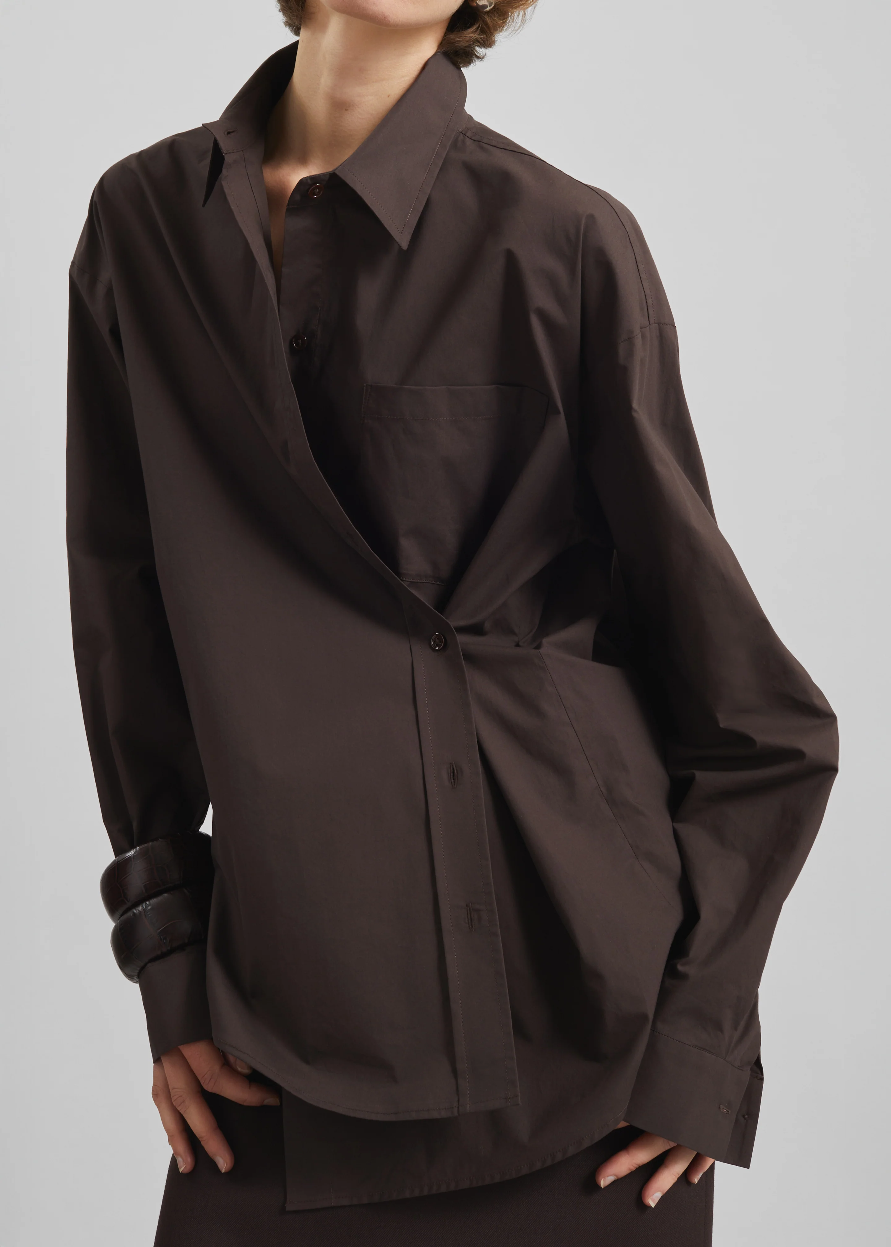 Ornella Side Button-Up Shirt - Brown - Image 4
