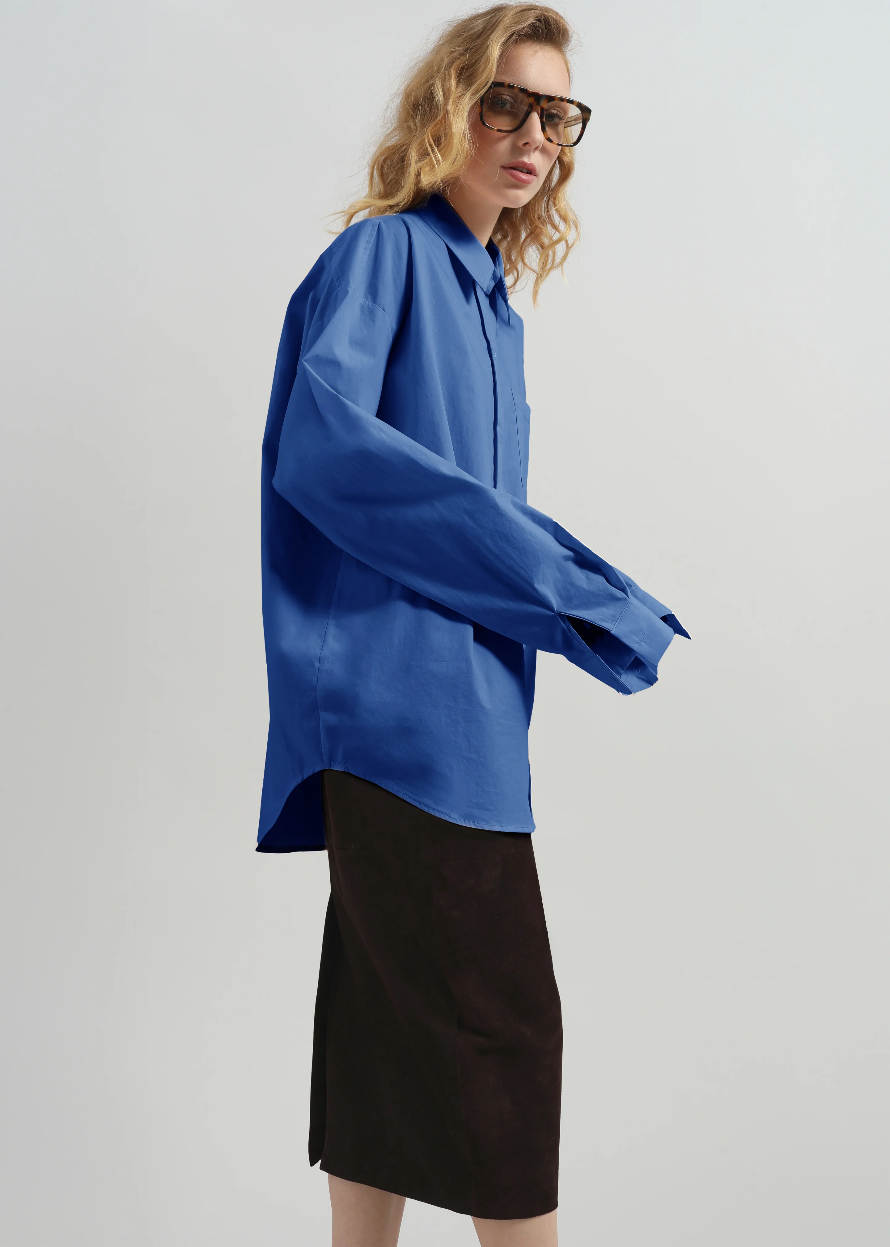 Ornella Side Button-Up Shirt - Cobalt