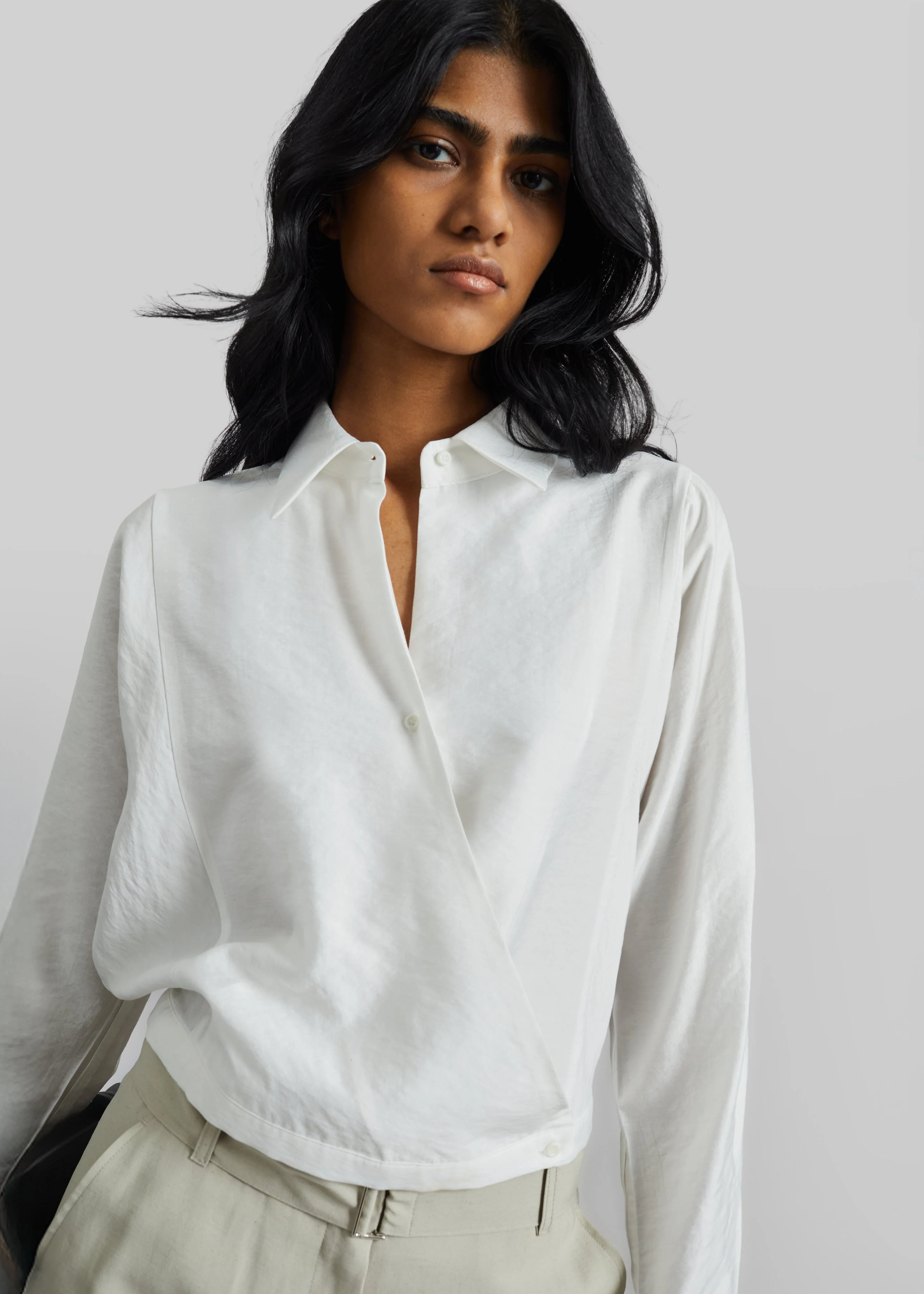 Orsel Cropped Crossover Shirt - White - Image 3
