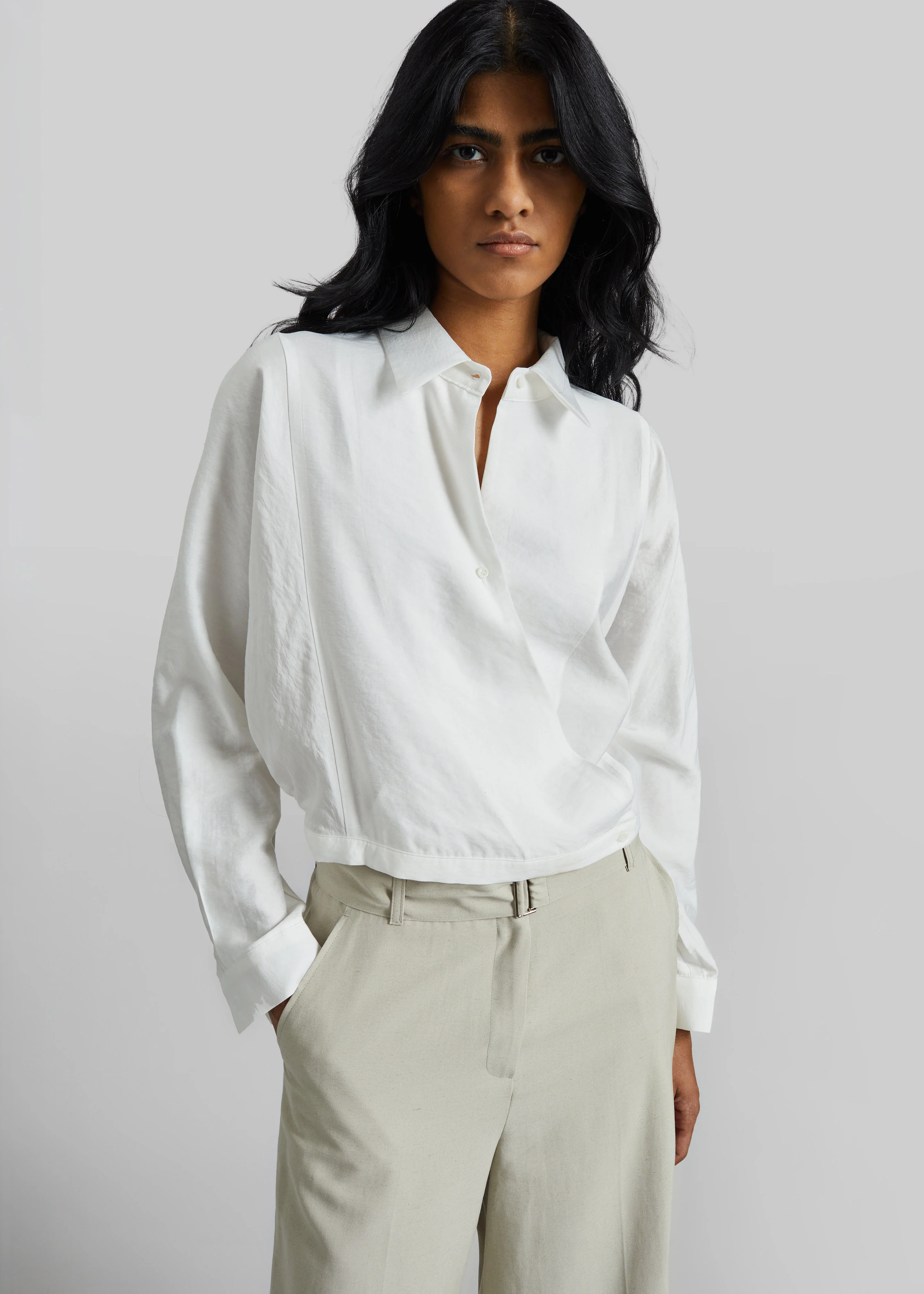 Orsel Cropped Crossover Shirt - White - Image 4