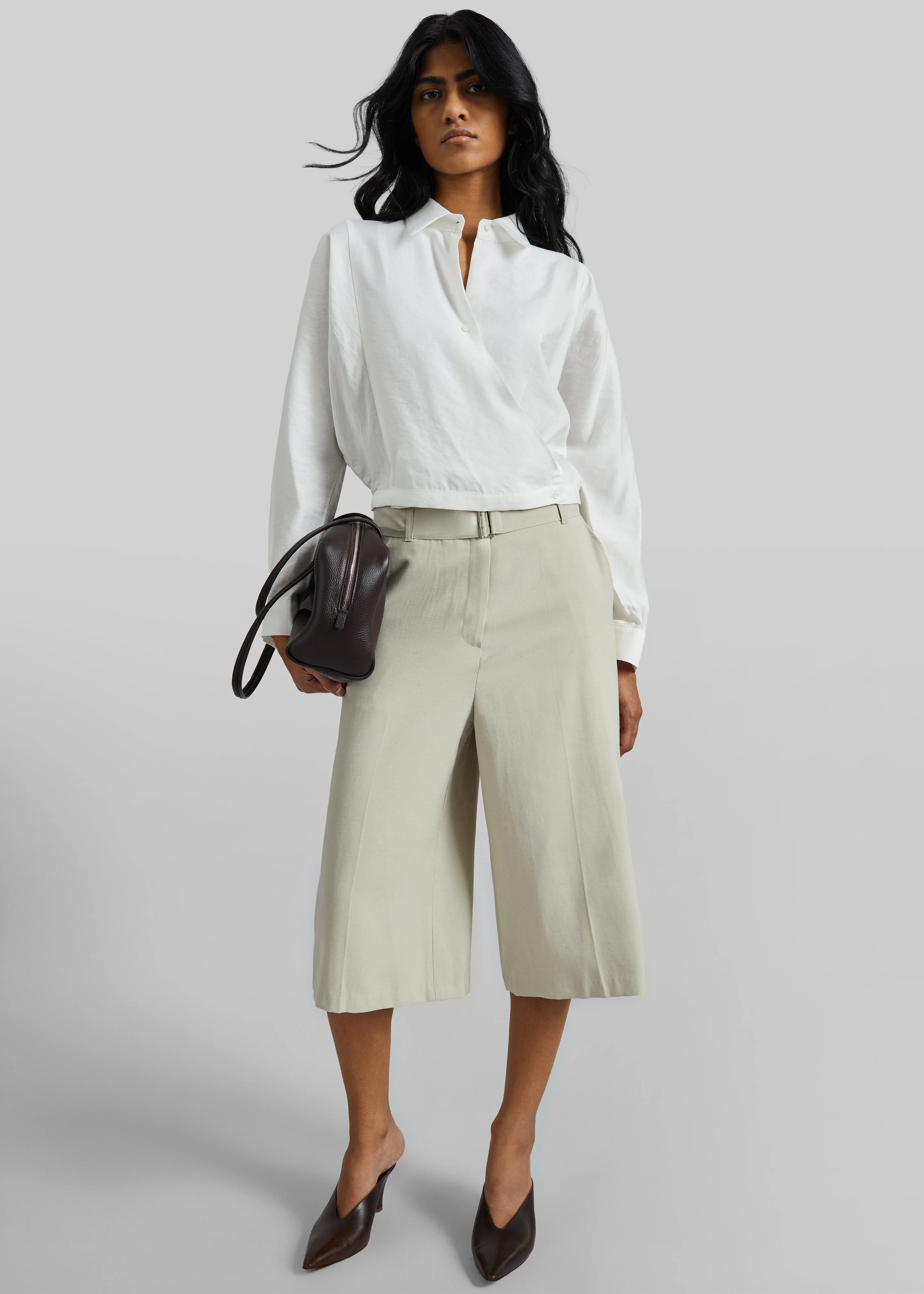 Orsel Cropped Crossover Shirt - White - Image 5