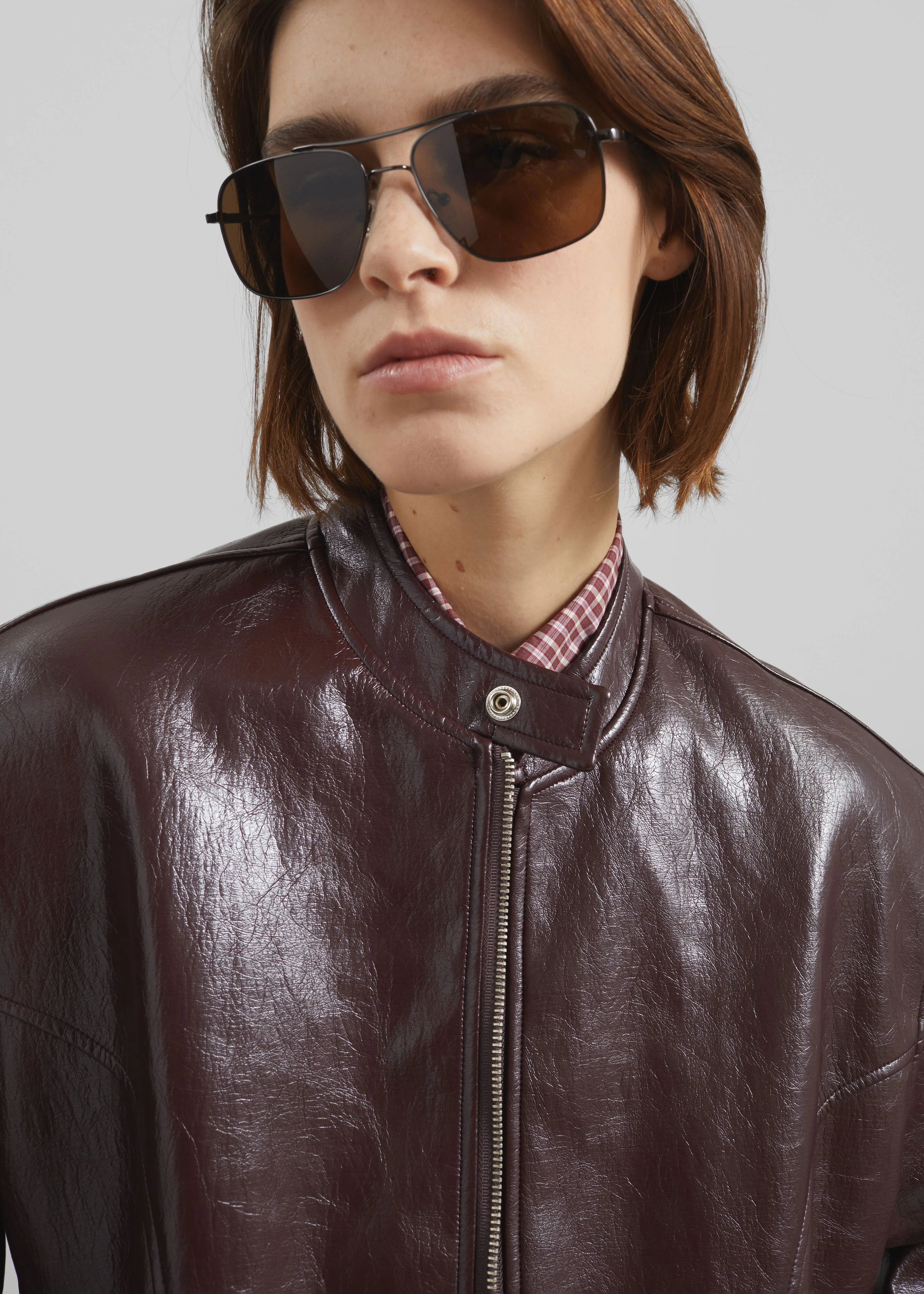 Ostend Faux Leather Biker Jacket - Burgundy - Image 2