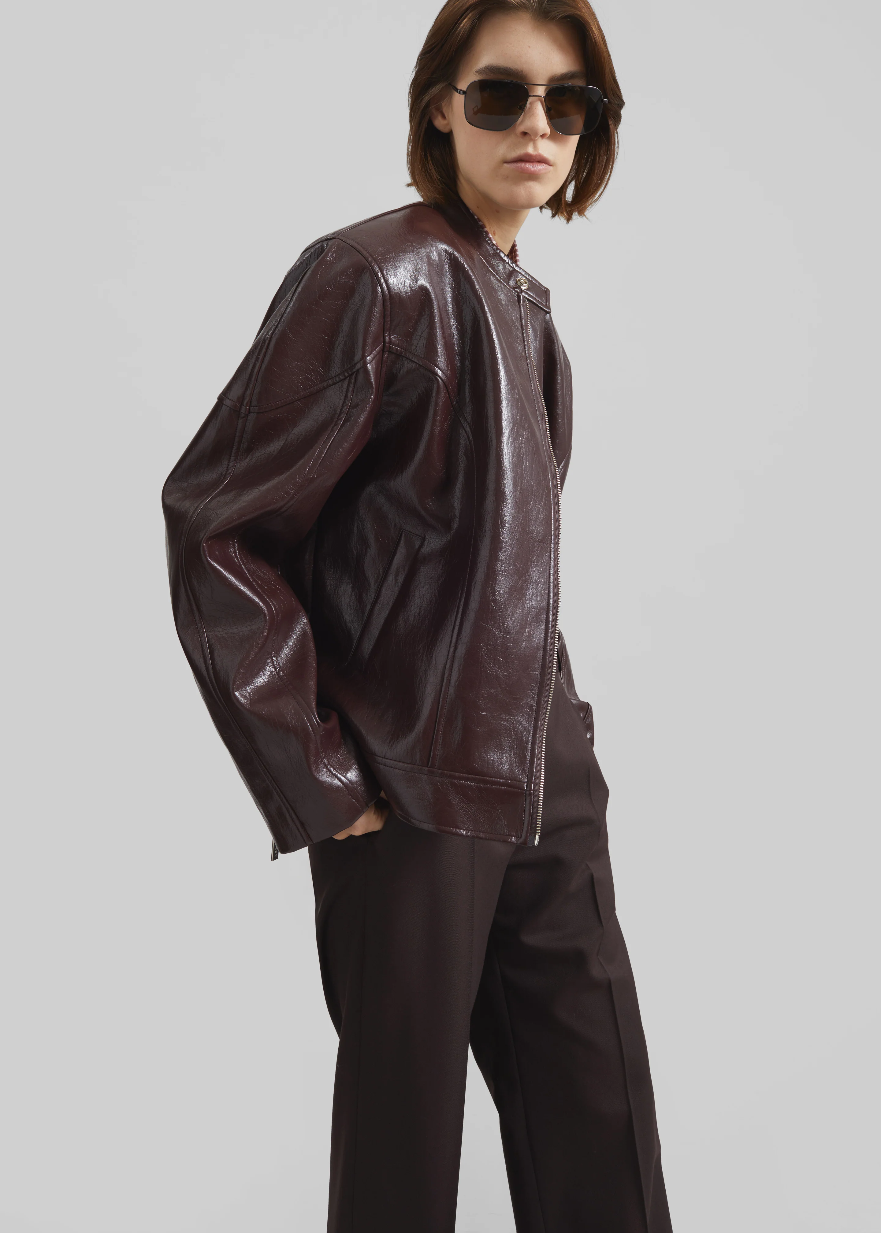 Ostend Faux Leather Biker Jacket - Burgundy - Image 3
