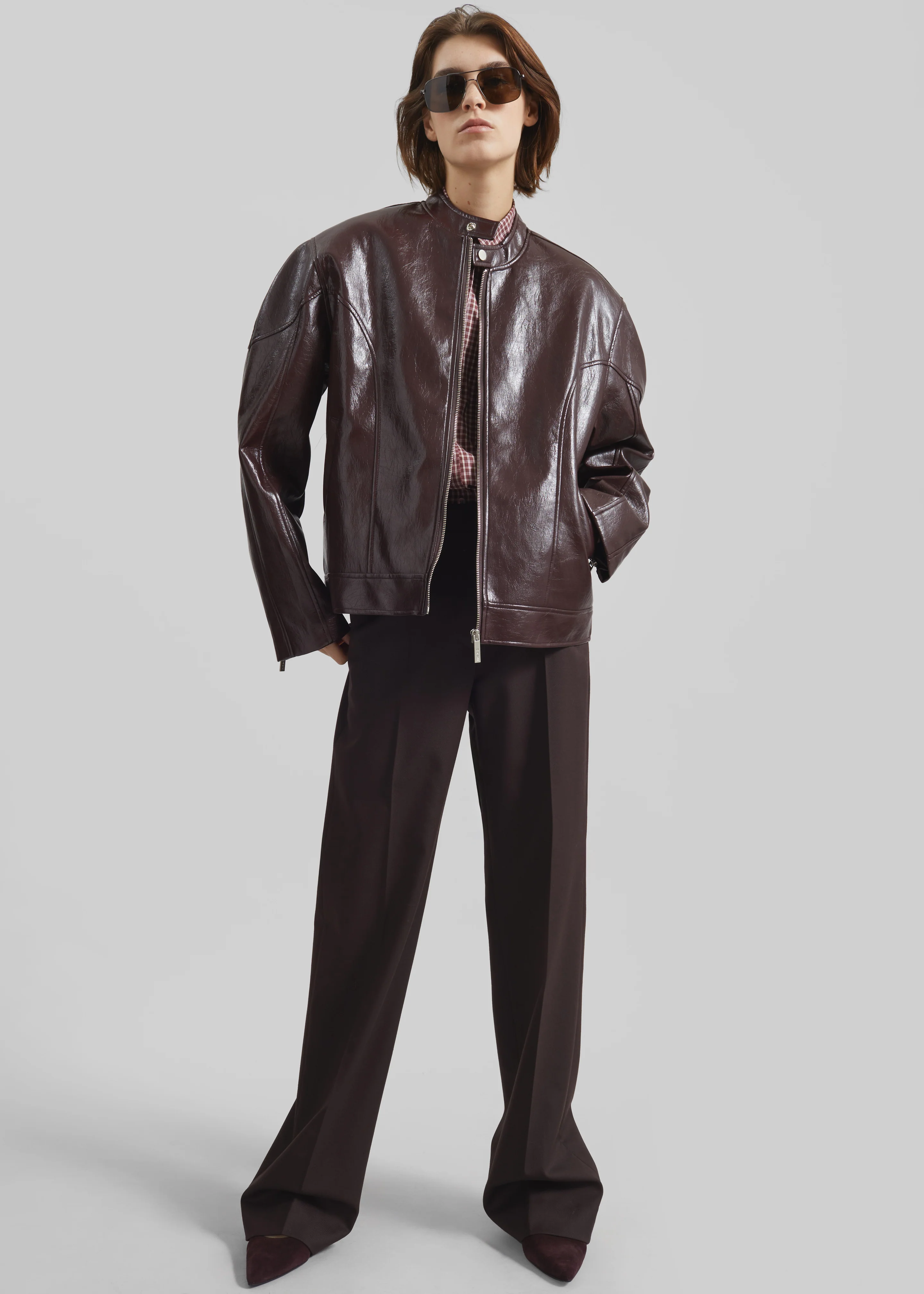 Ostend Faux Leather Biker Jacket - Burgundy - Image 5