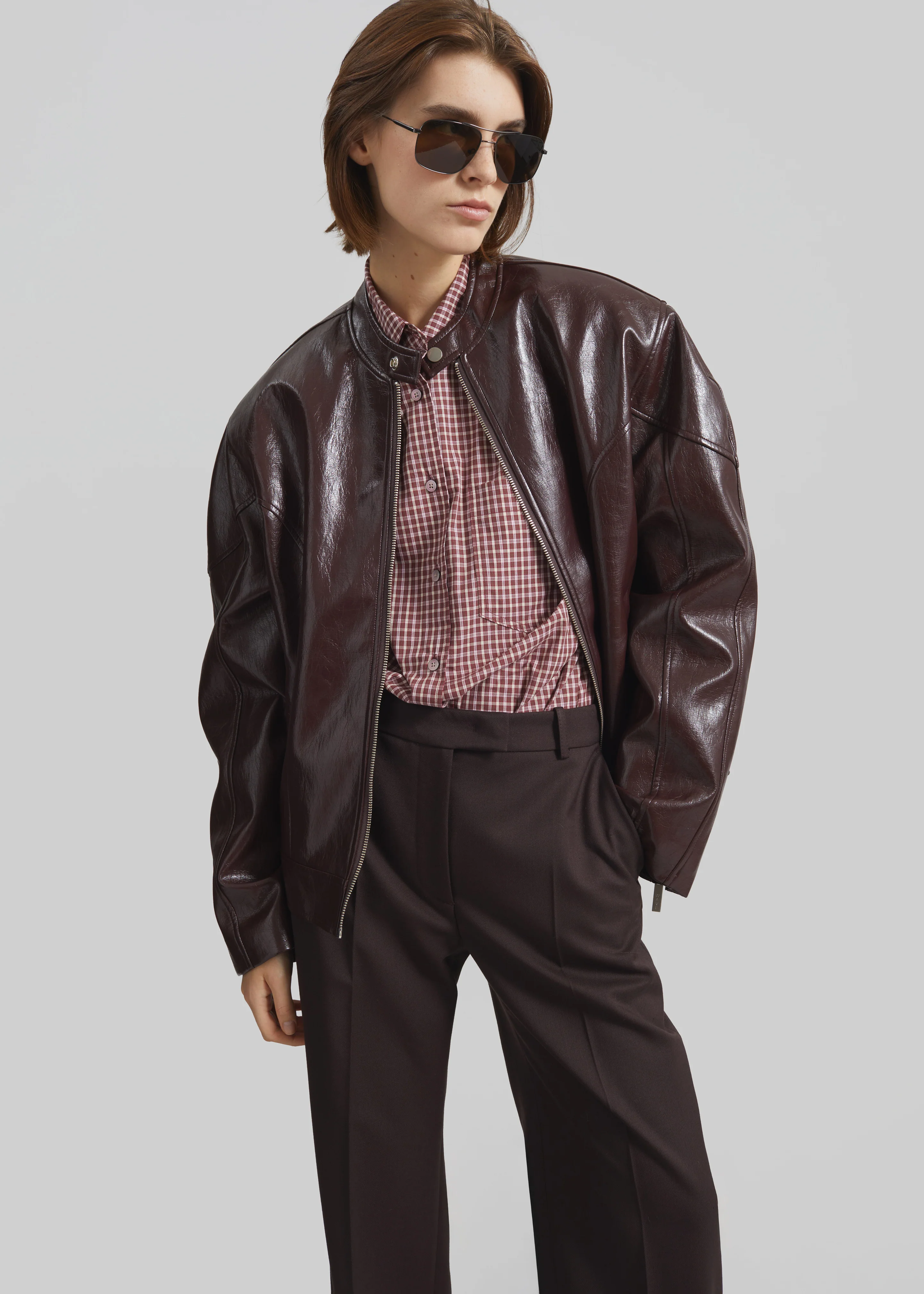 Ostend Faux Leather Biker Jacket - Burgundy - Image 6