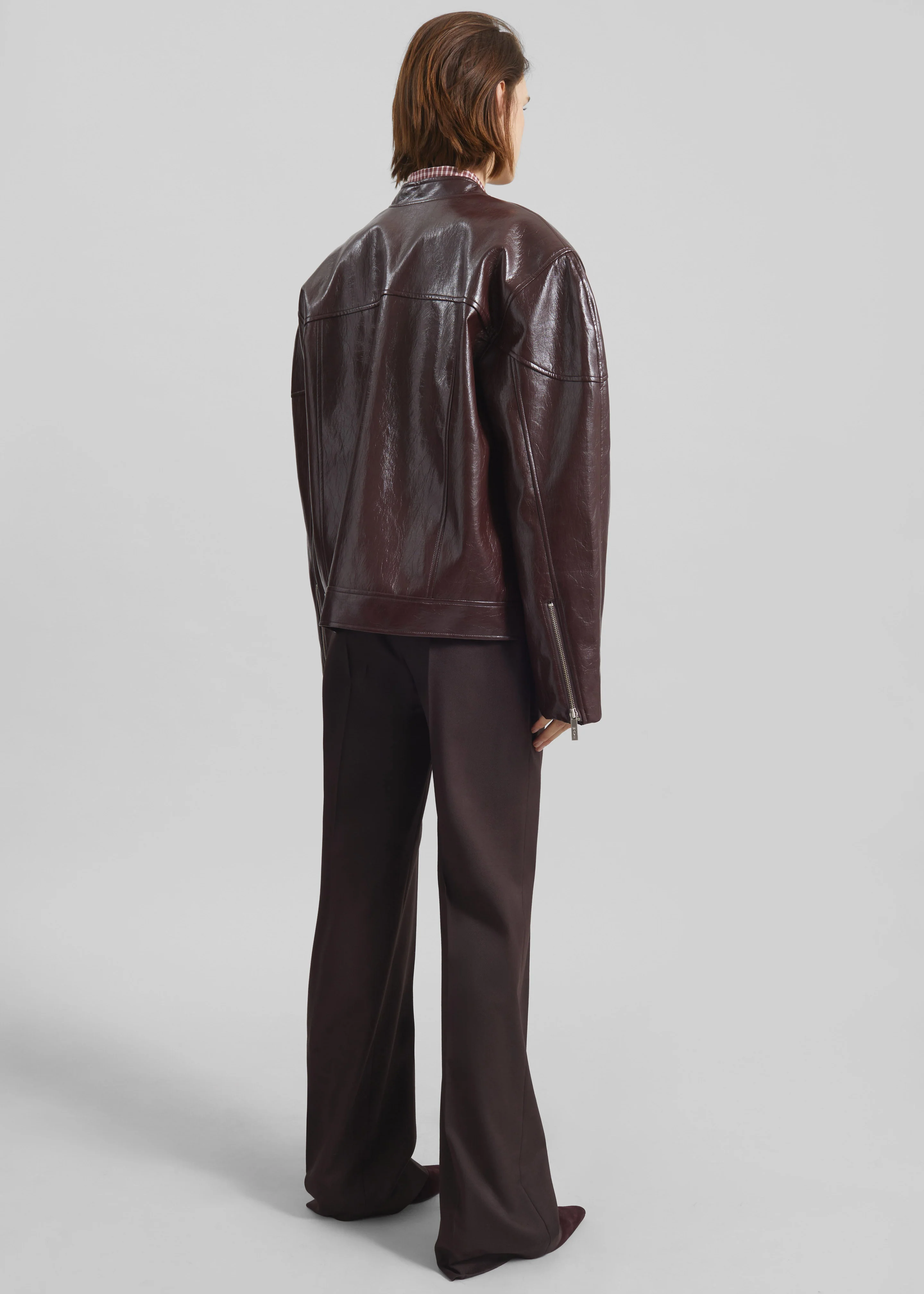 Ostend Faux Leather Biker Jacket - Burgundy - Image 8