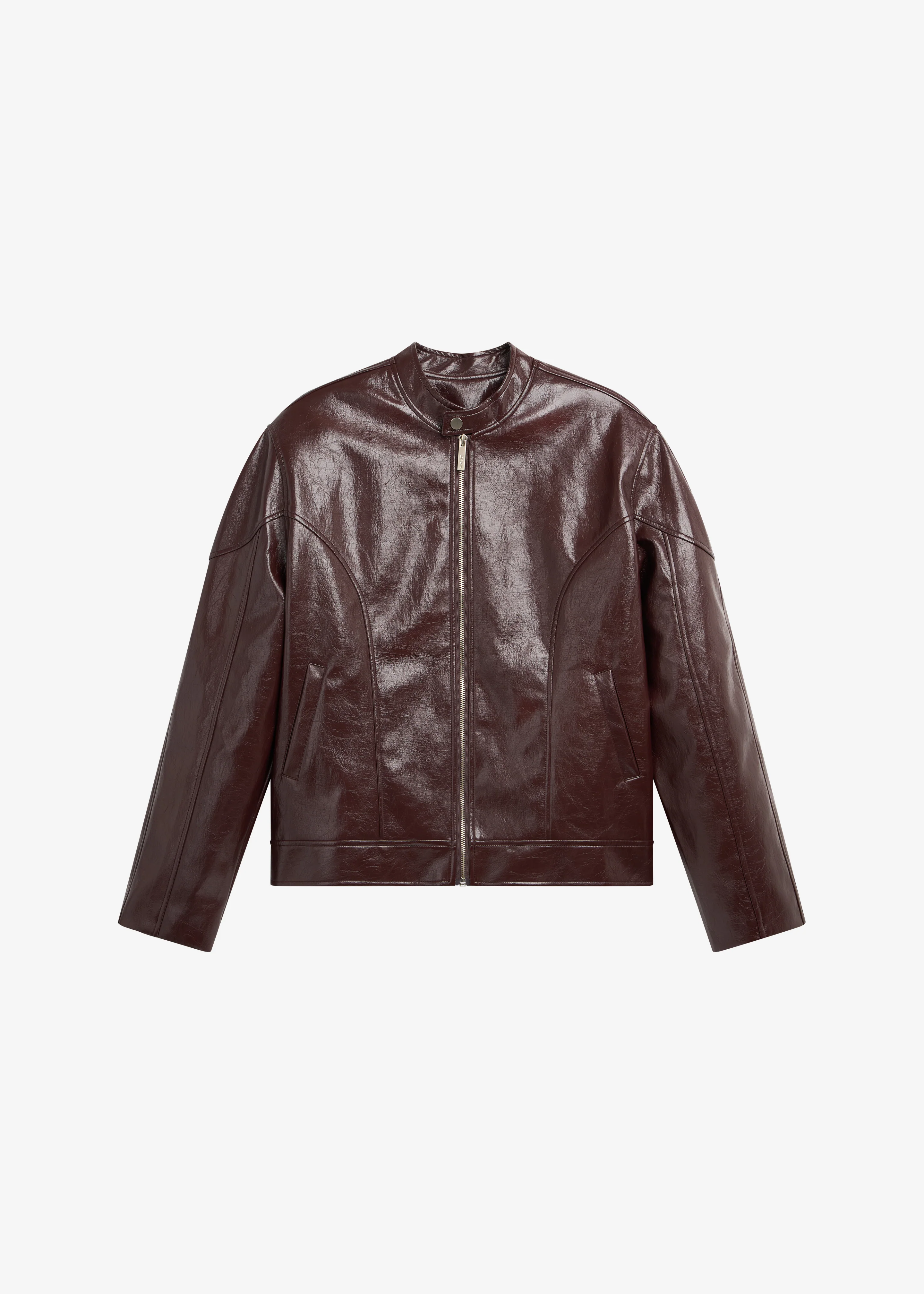 Ostend Faux Leather Biker Jacket - Burgundy - Image 9