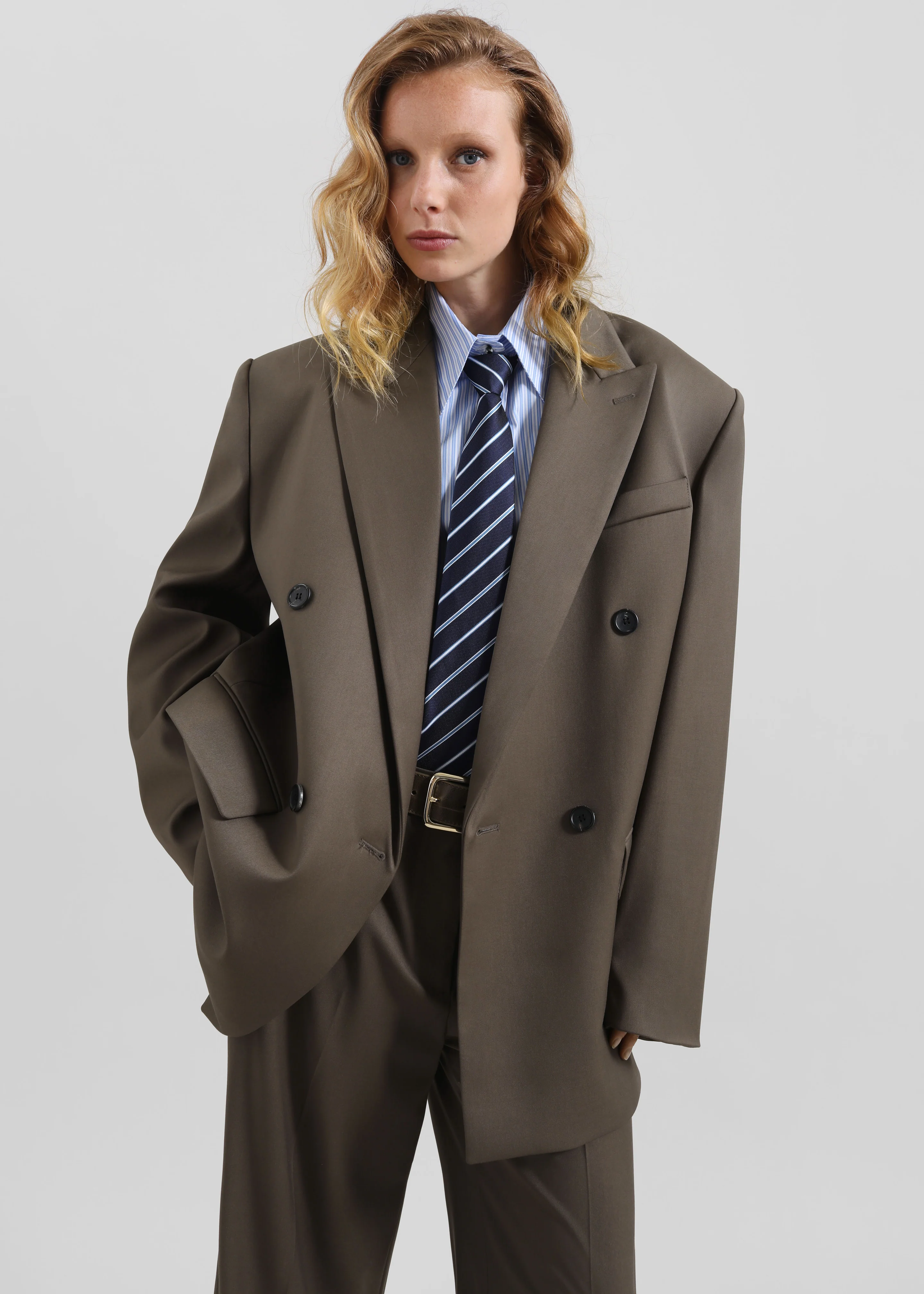 Pallen Double Breasted Blazer - Brown - Image 14