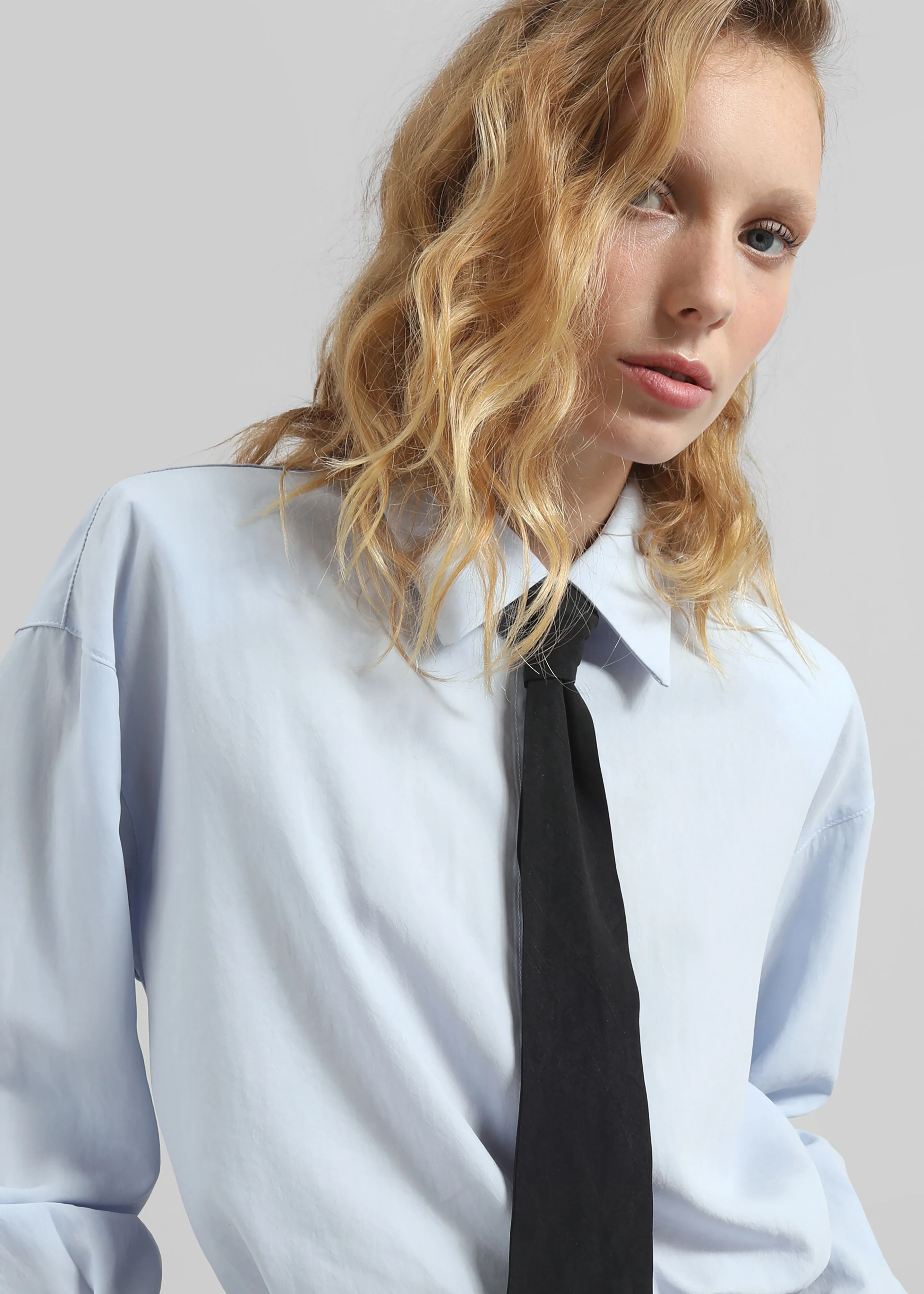 Patti Neck Tie Shirt - Sky Blue - Image 2
