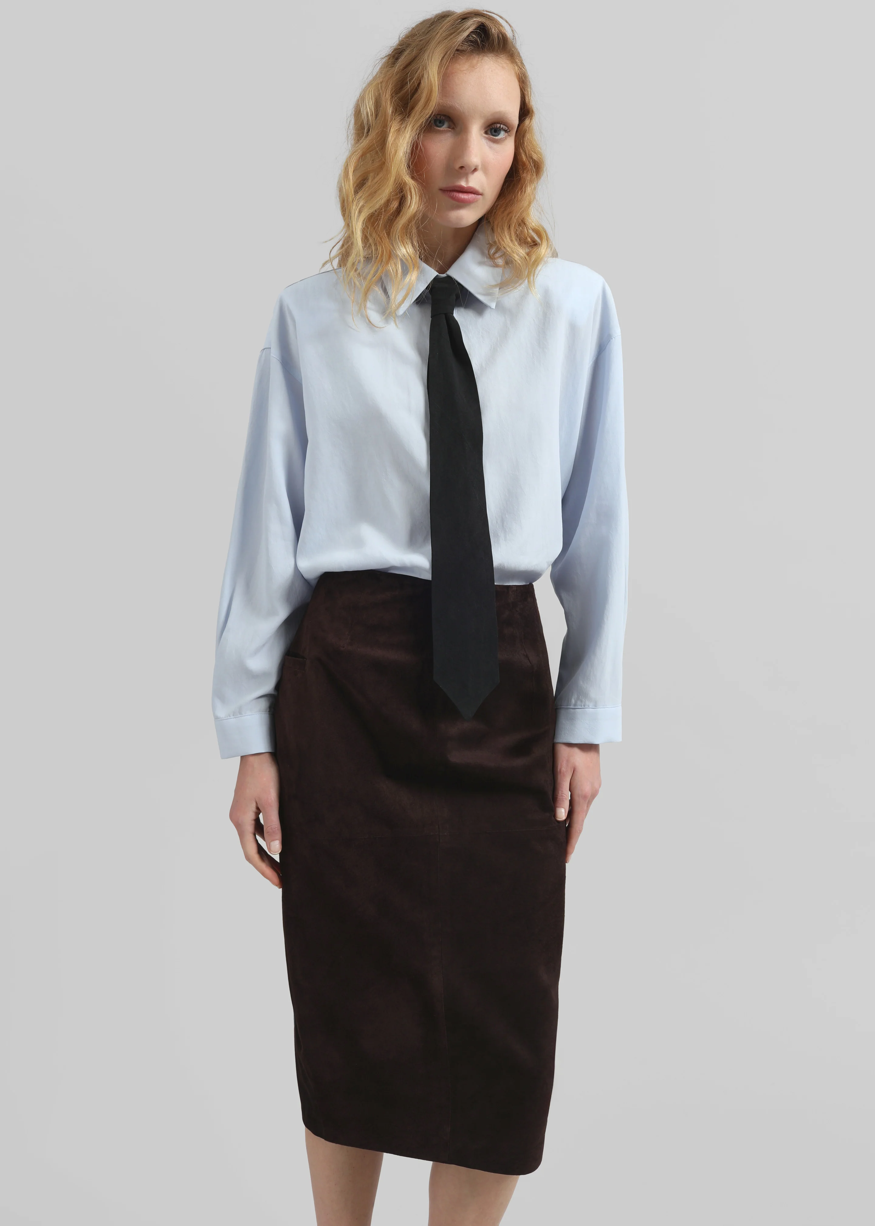 Patti Neck Tie Shirt - Sky Blue - Image 4