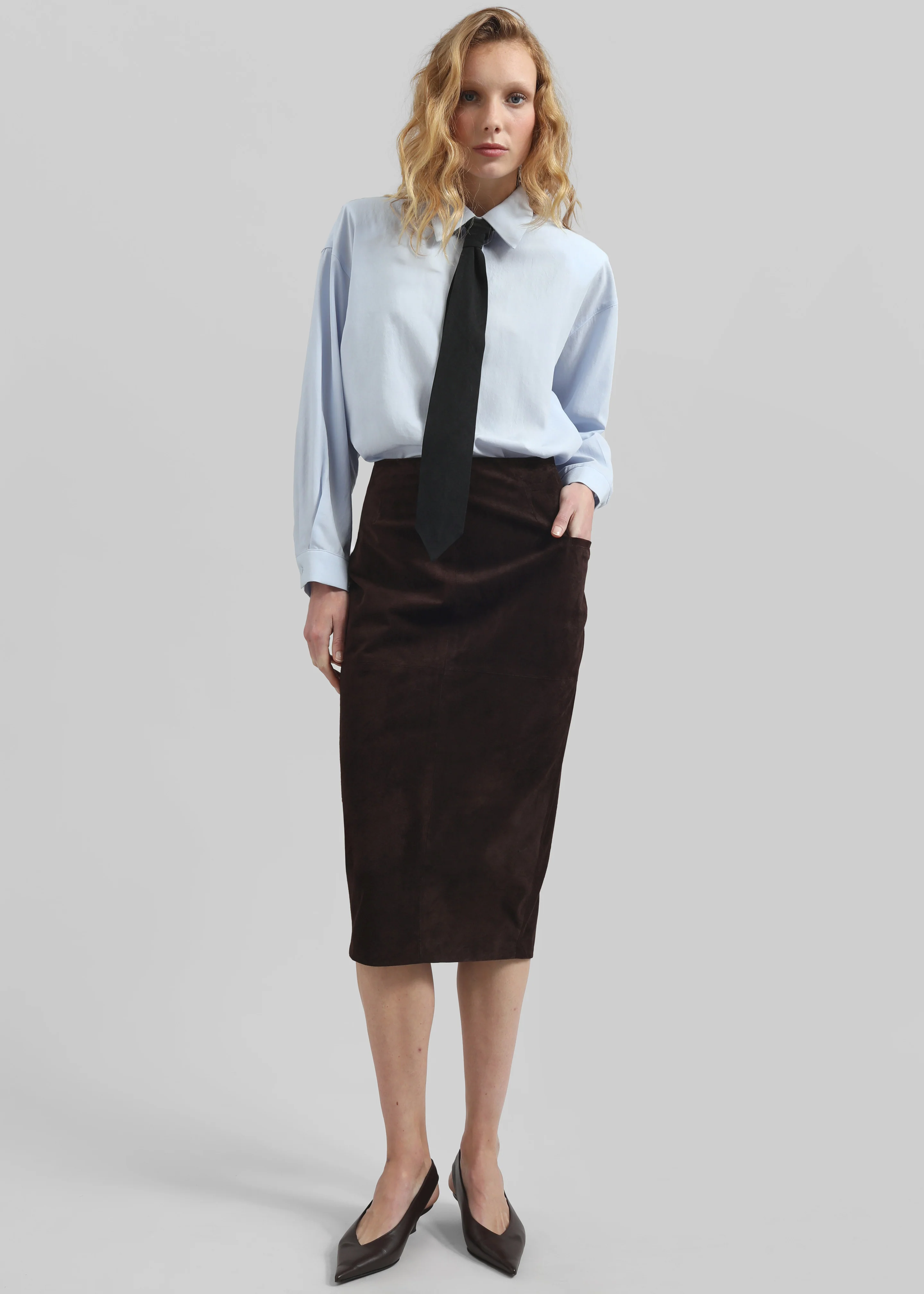 Patti Neck Tie Shirt - Sky Blue - Image 5
