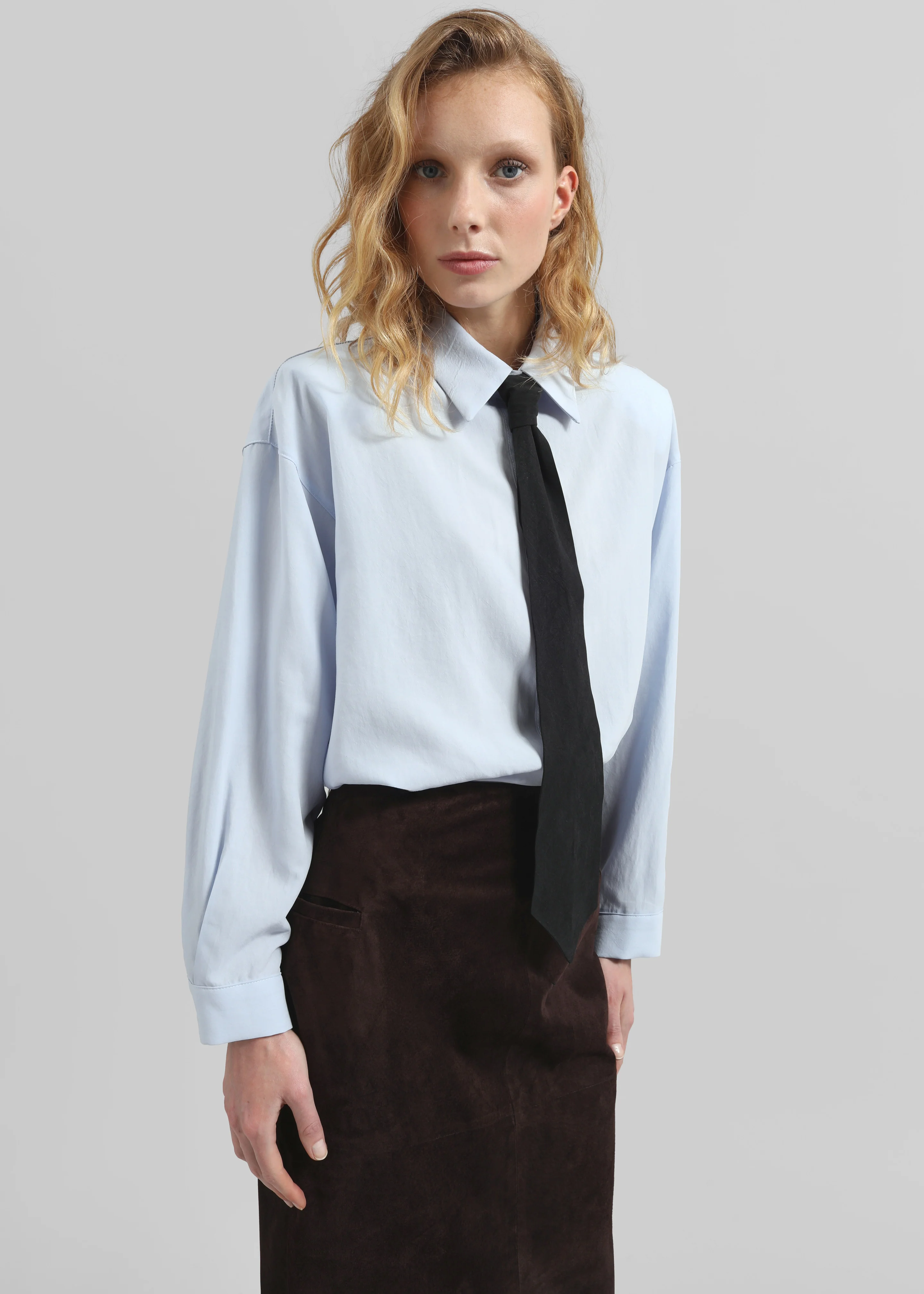 Patti Neck Tie Shirt - Sky Blue - Image 6