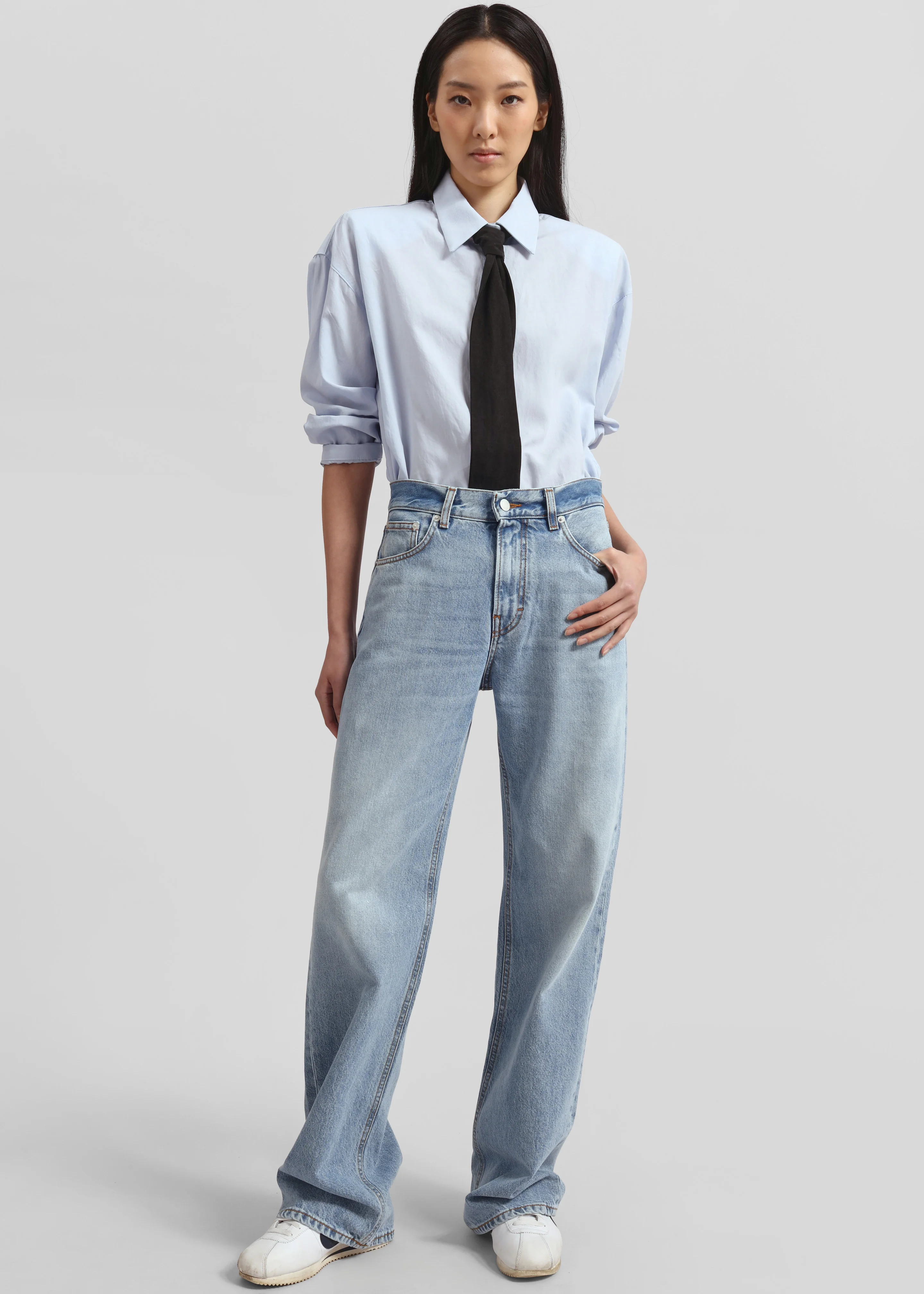 Patti Neck Tie Shirt - Sky Blue - Image 7