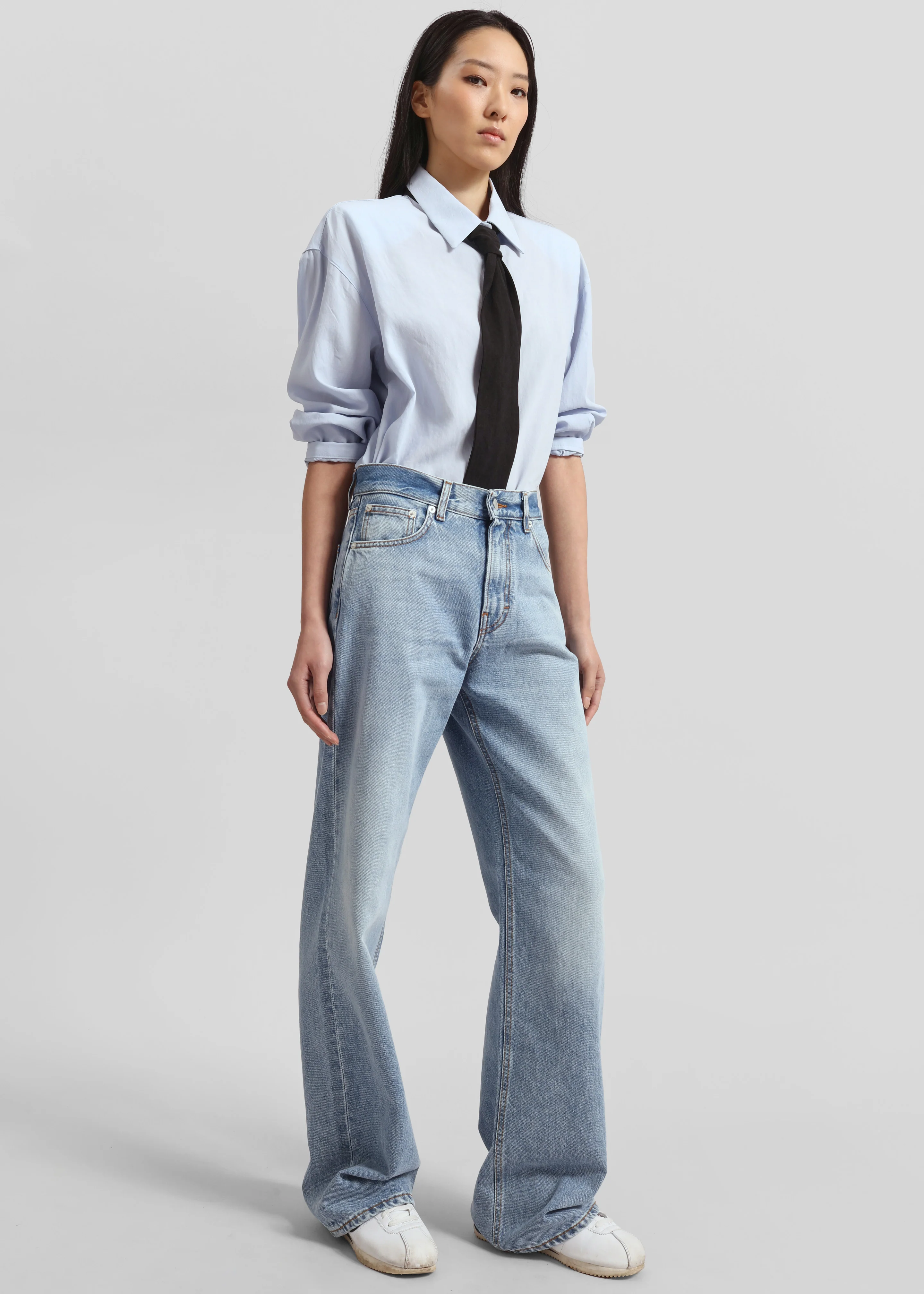 Patti Neck Tie Shirt - Sky Blue - Image 9