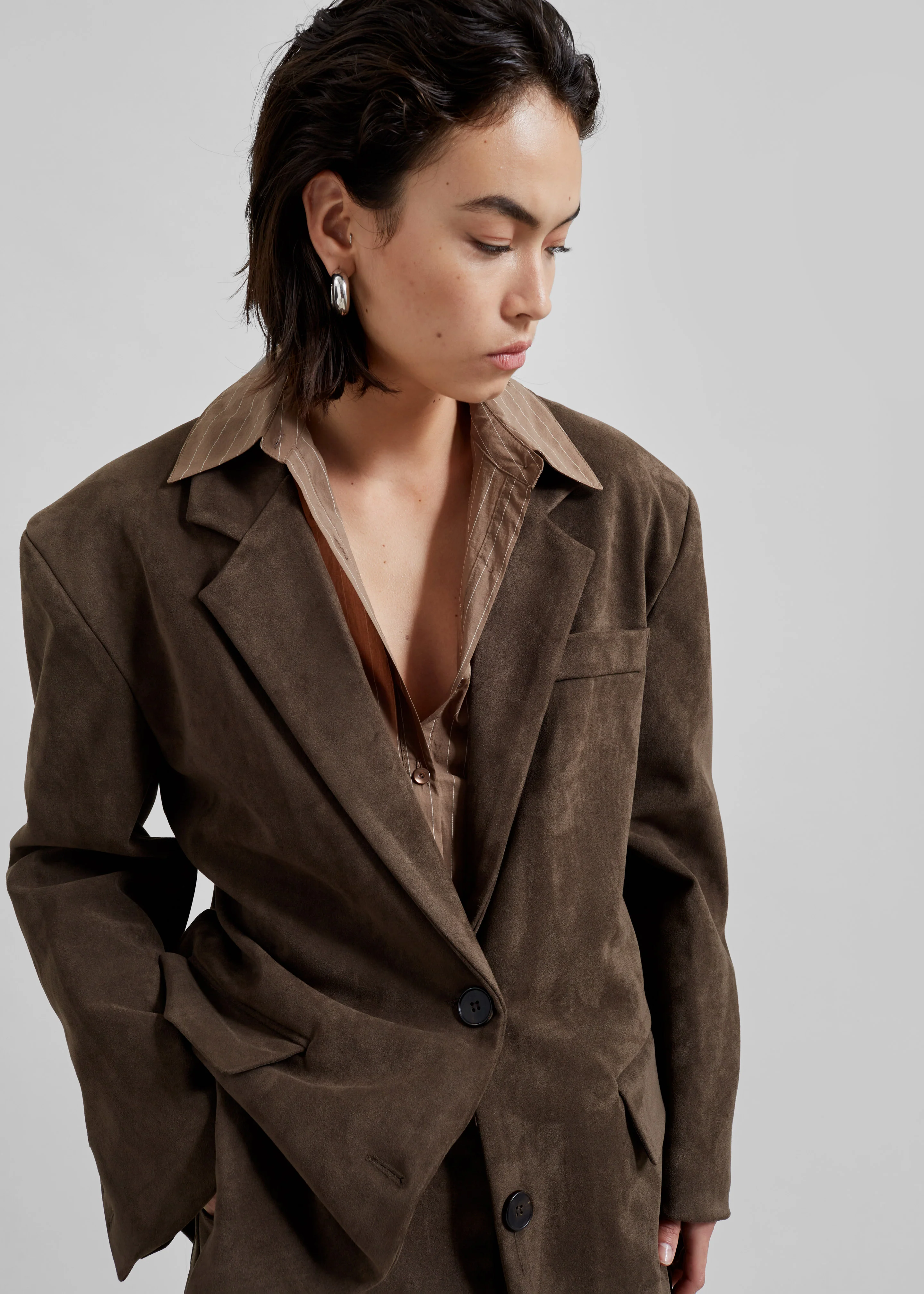 Peoria Faux Suede Blazer - Brown - Image 2