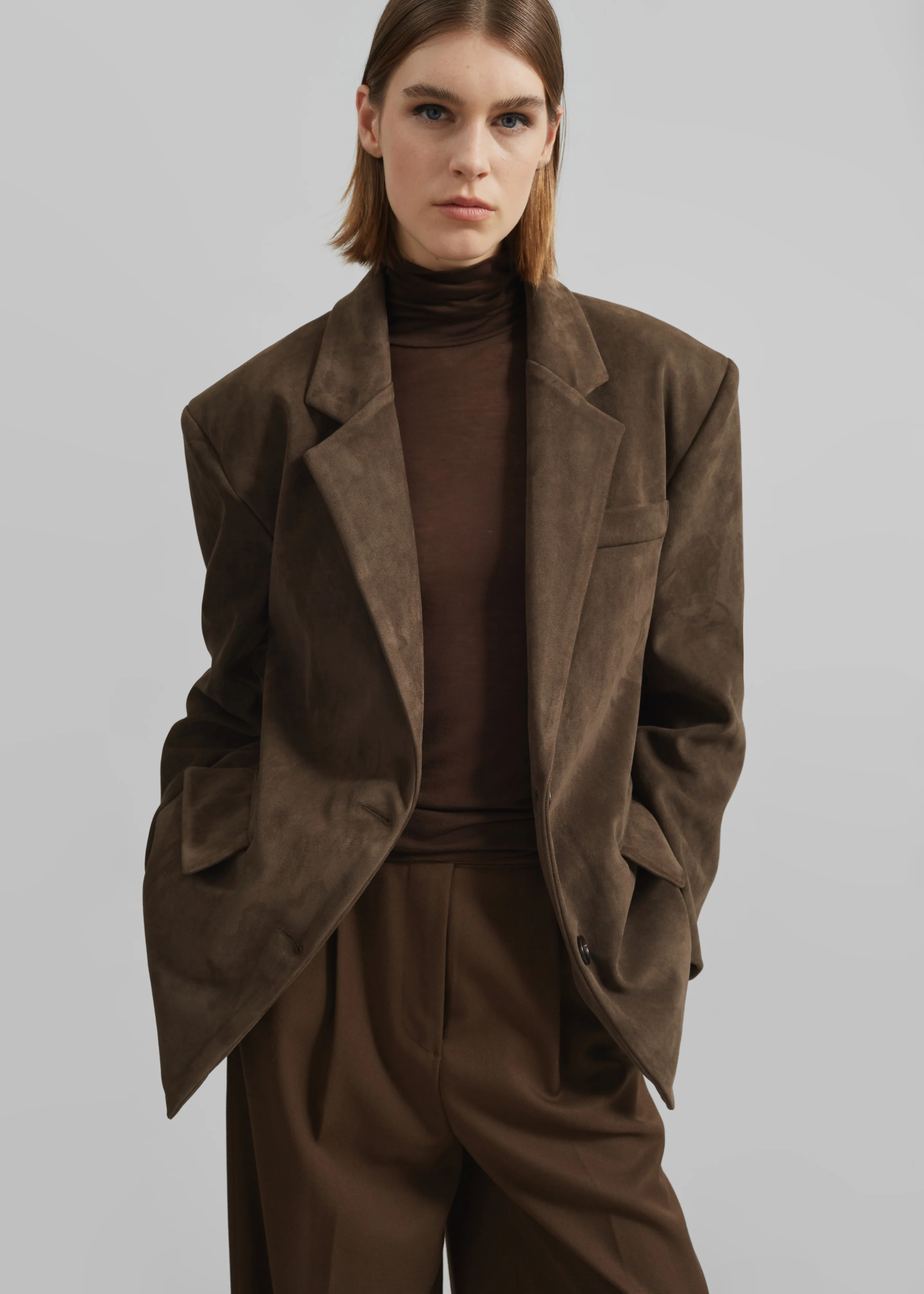 Peoria Faux Suede Blazer - Brown - Image 3