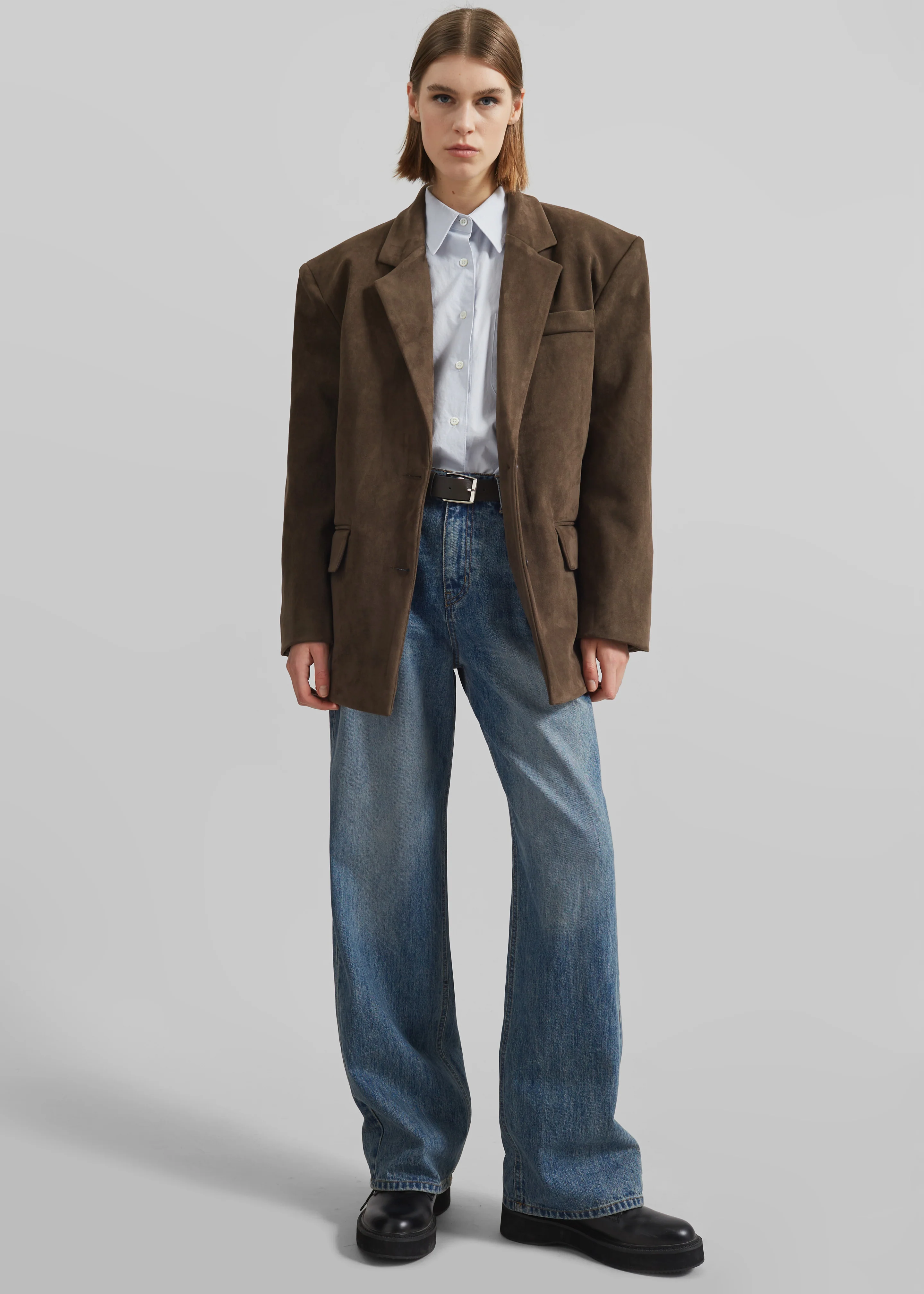 Peoria Faux Suede Blazer - Brown - Image 4