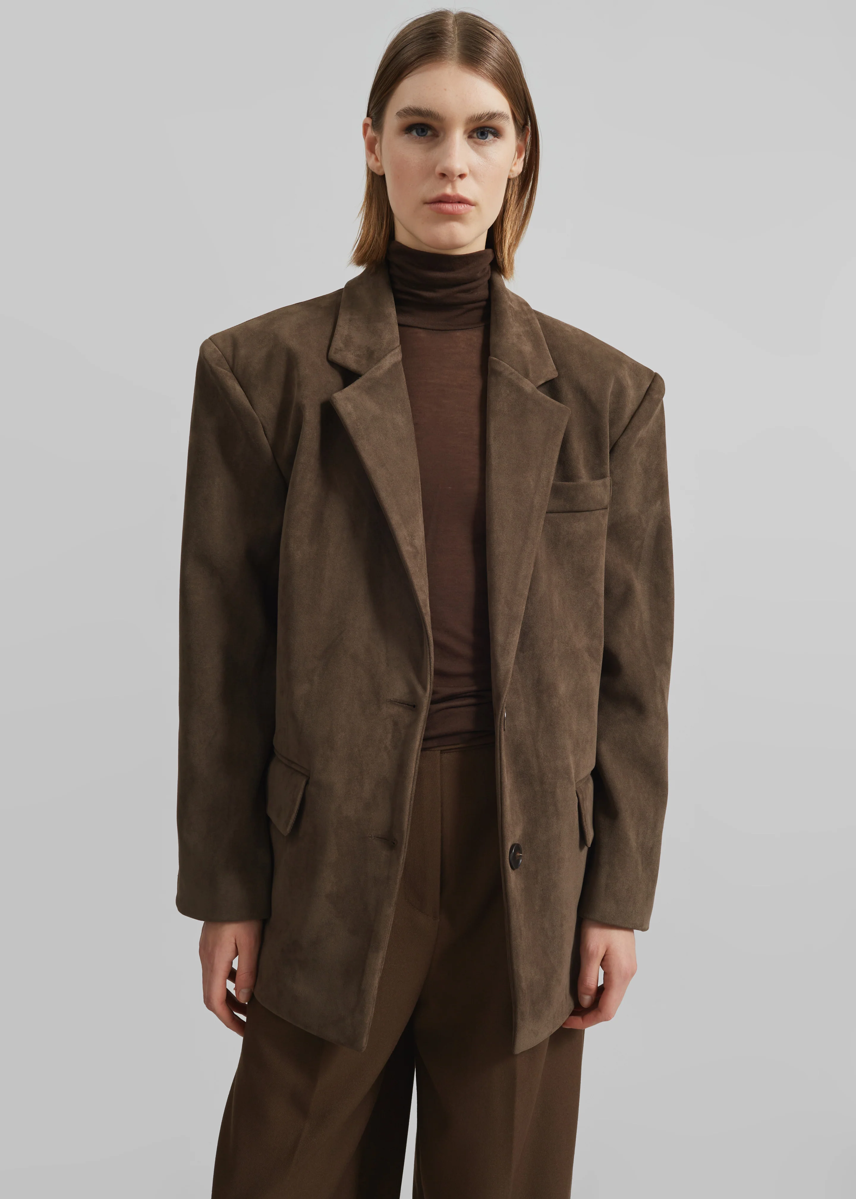 Peoria Faux Suede Blazer - Brown - Image 6