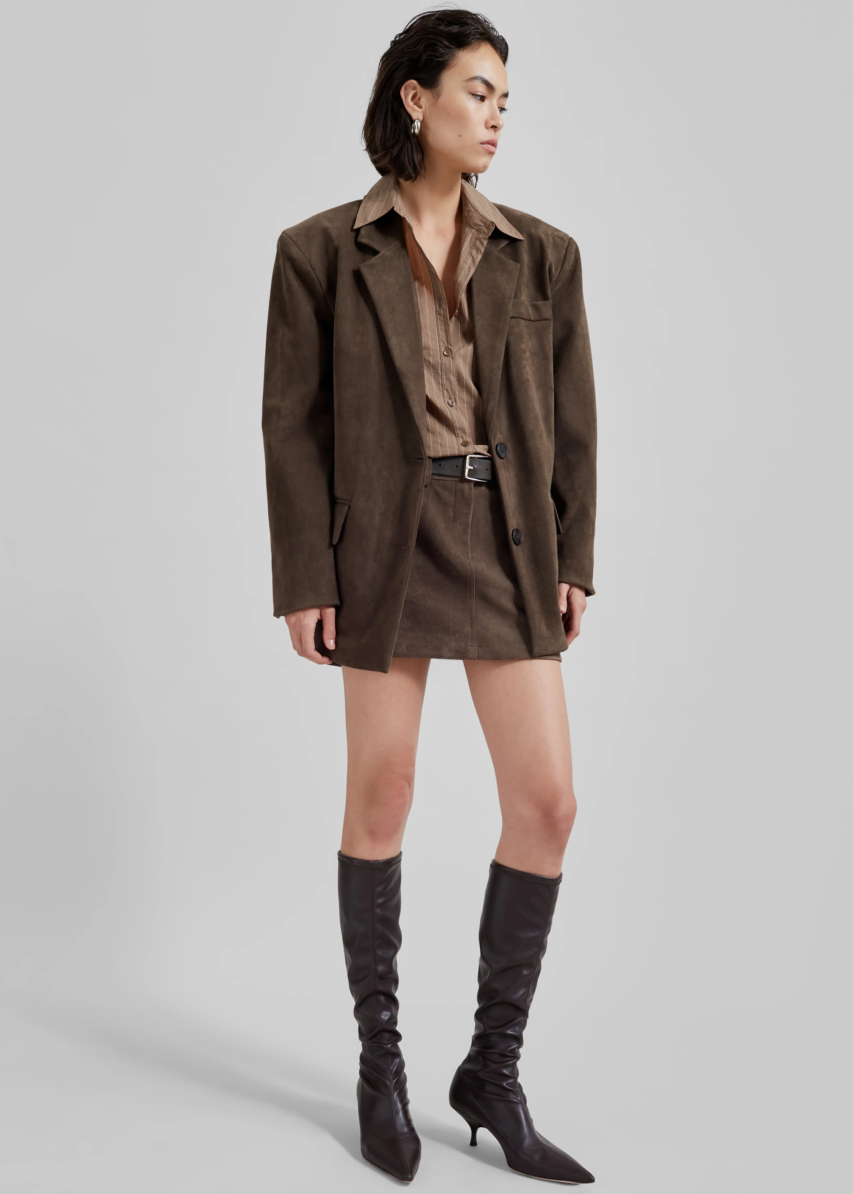 Peoria Faux Suede Blazer - Brown - Image 9