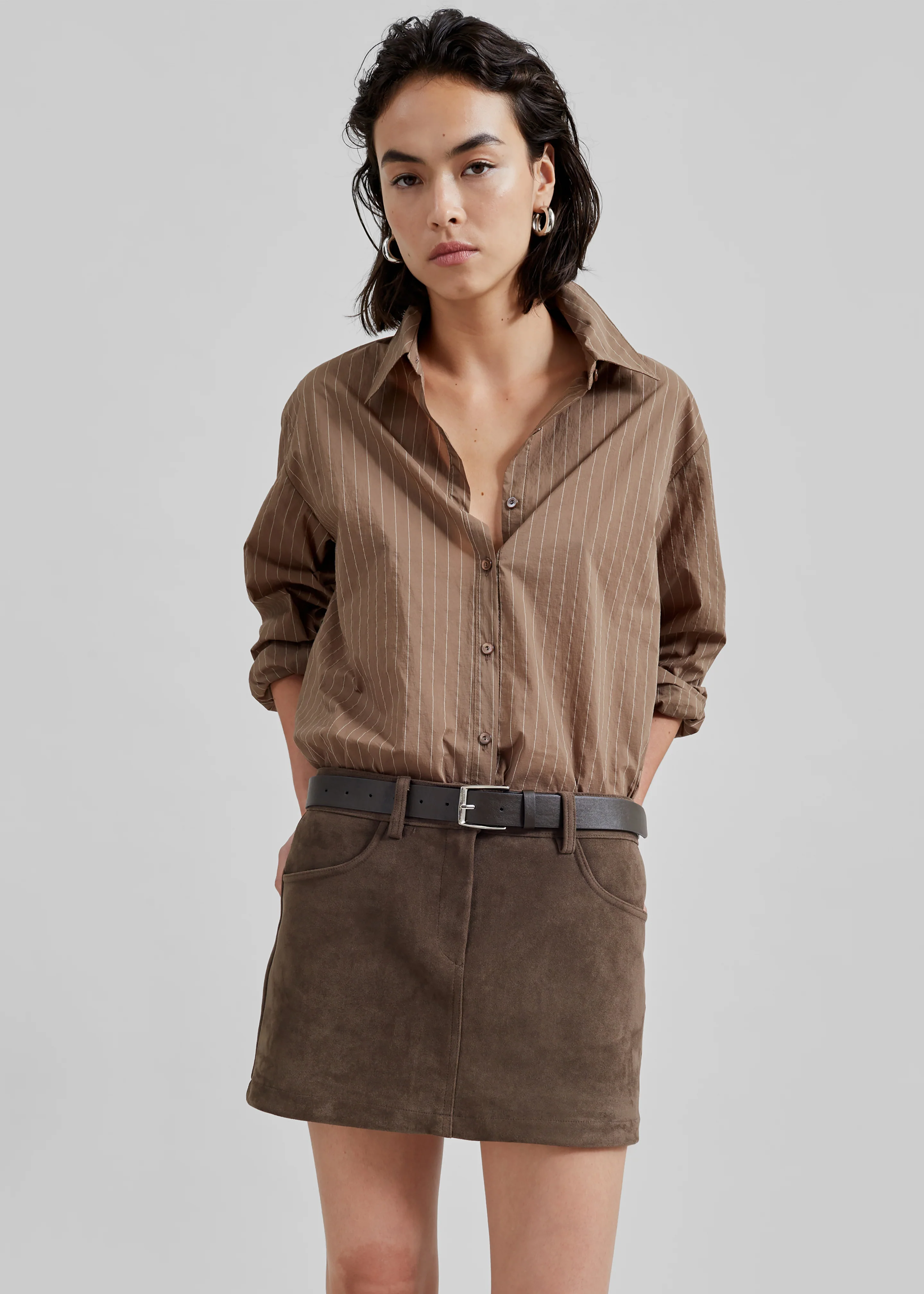 Peoria Faux Suede Mini Skirt - Brown - Image 6