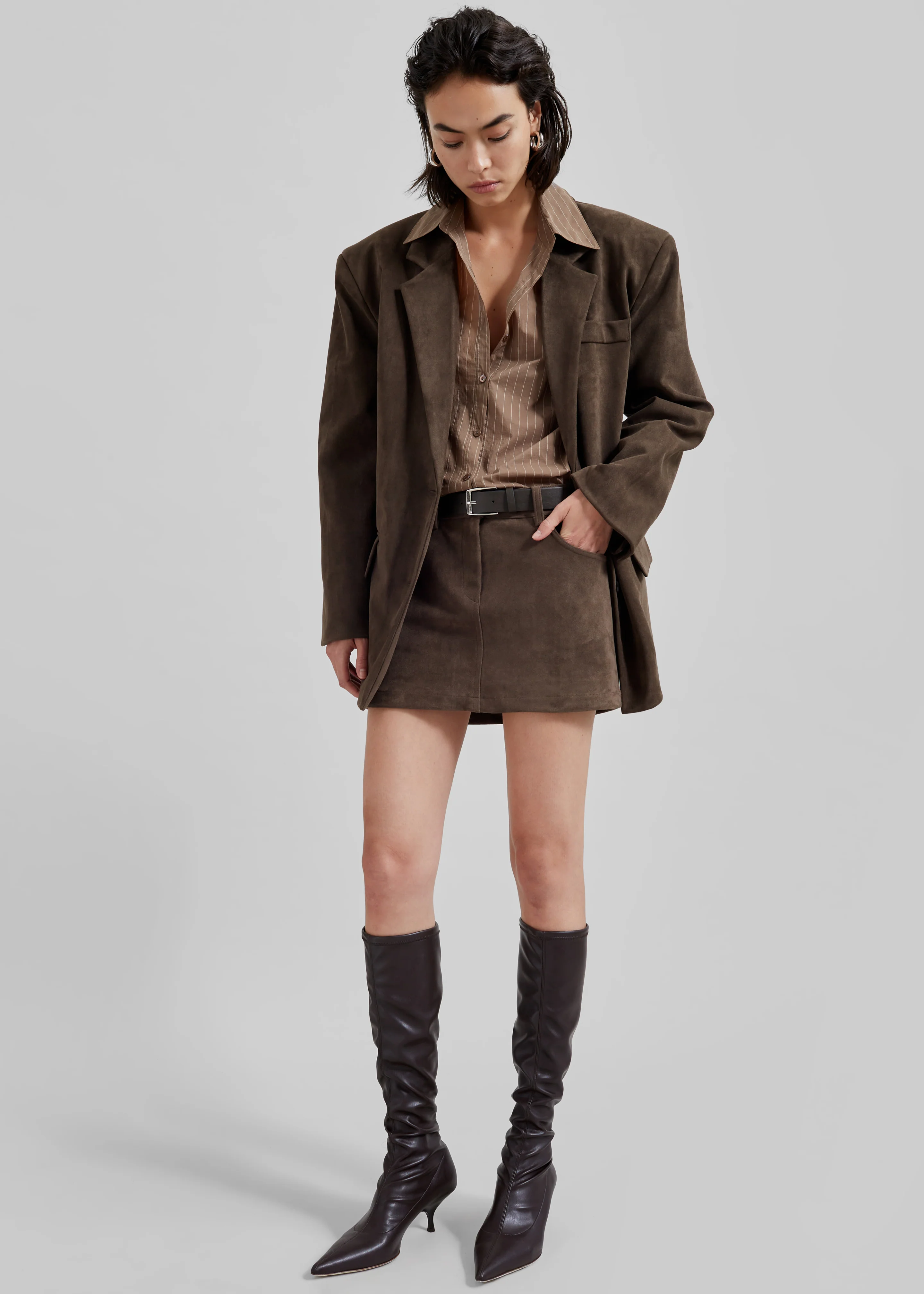 Peoria Faux Suede Mini Skirt - Brown - Image 8