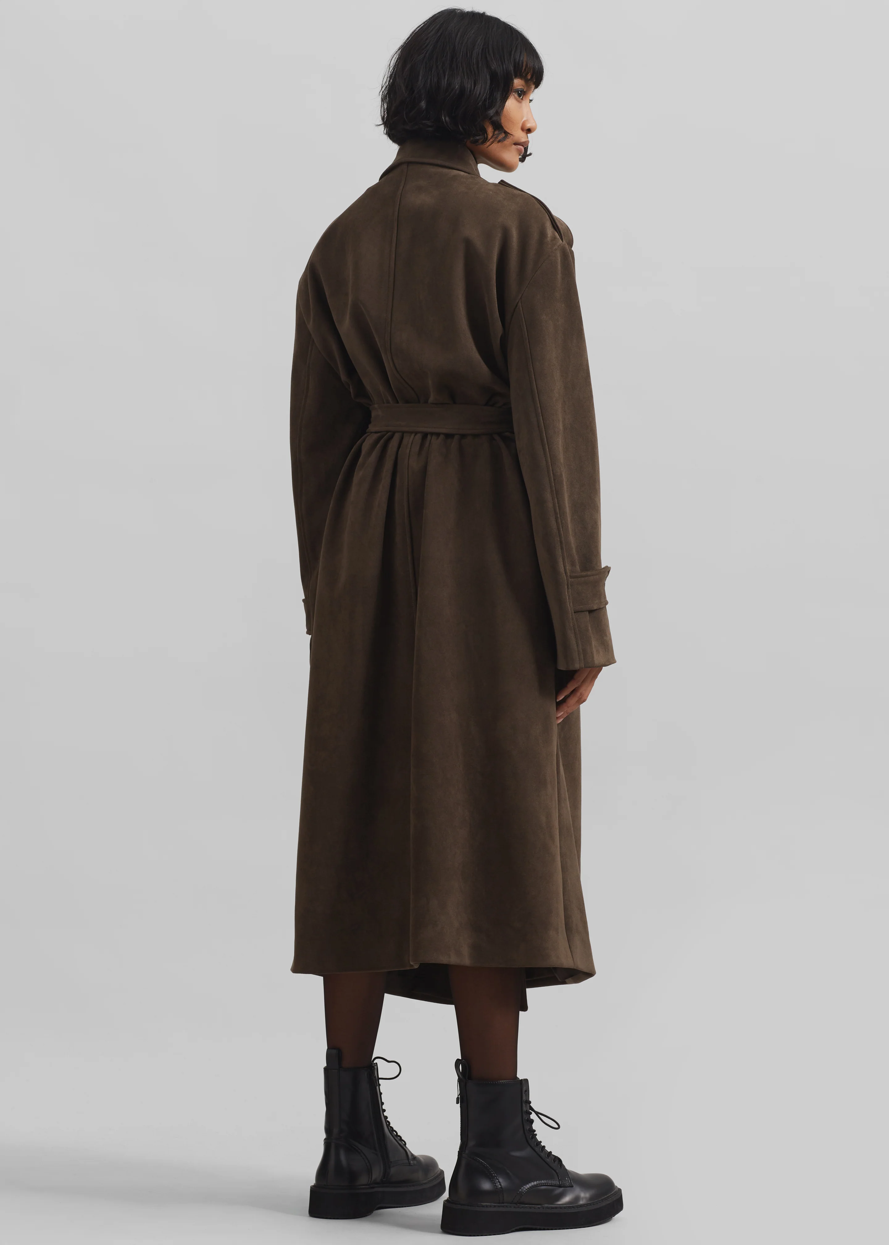 Peoria Faux Suede Trench Coat - Brown - Image 10