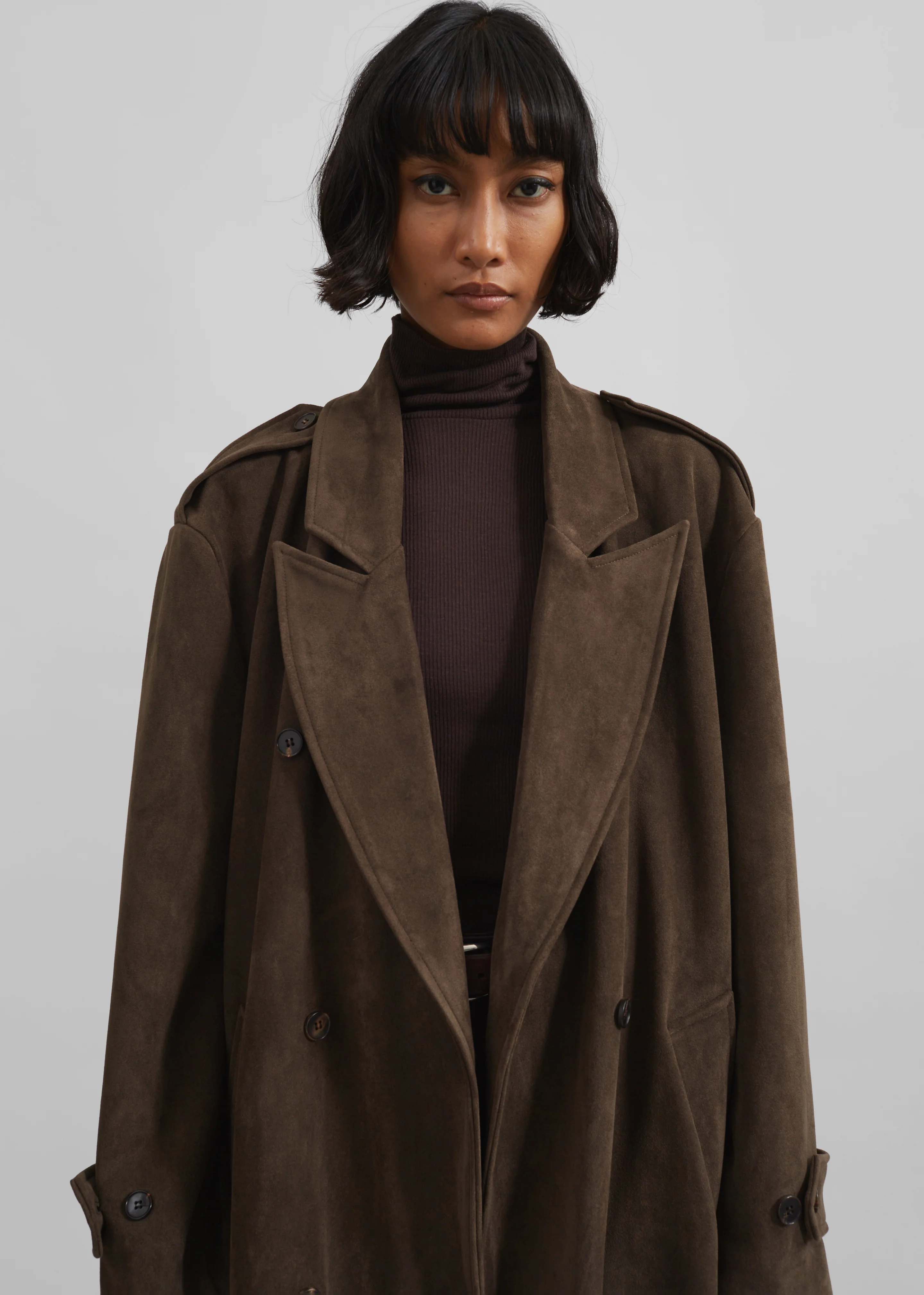 Peoria Faux Suede Trench Coat - Brown - Image 4