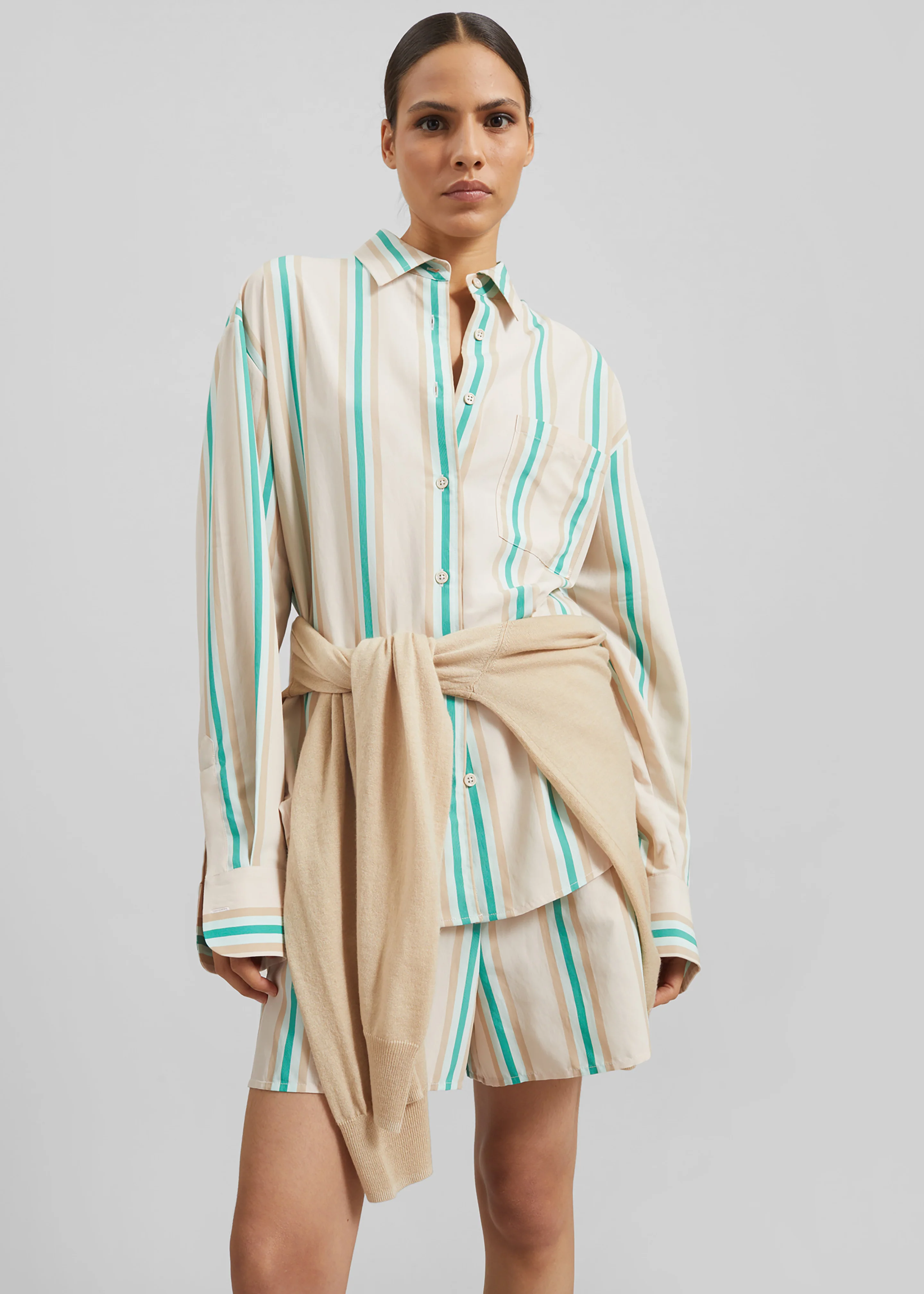 Peri Fluid Shirt - Beige Multi Stripe - Image 4