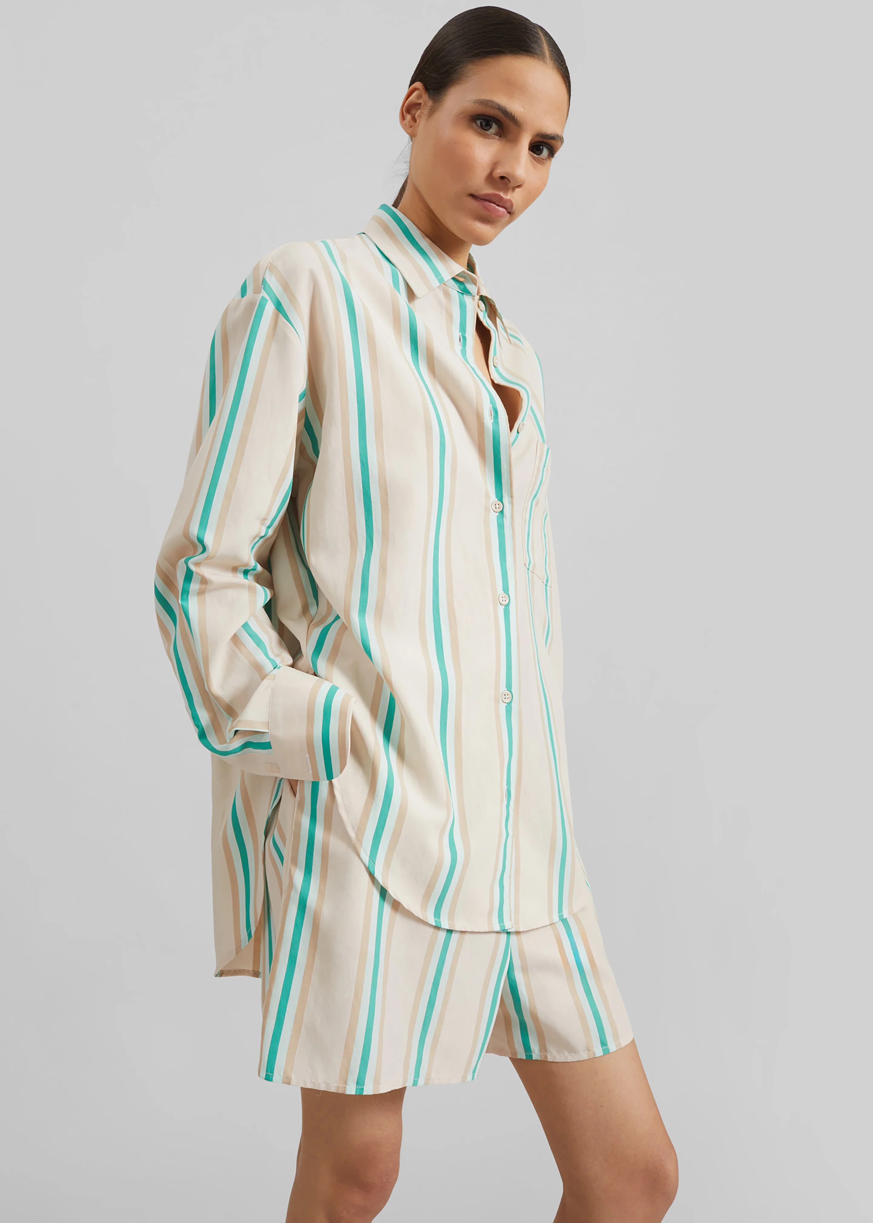 Peri Fluid Shirt - Beige Multi Stripe - Image 5