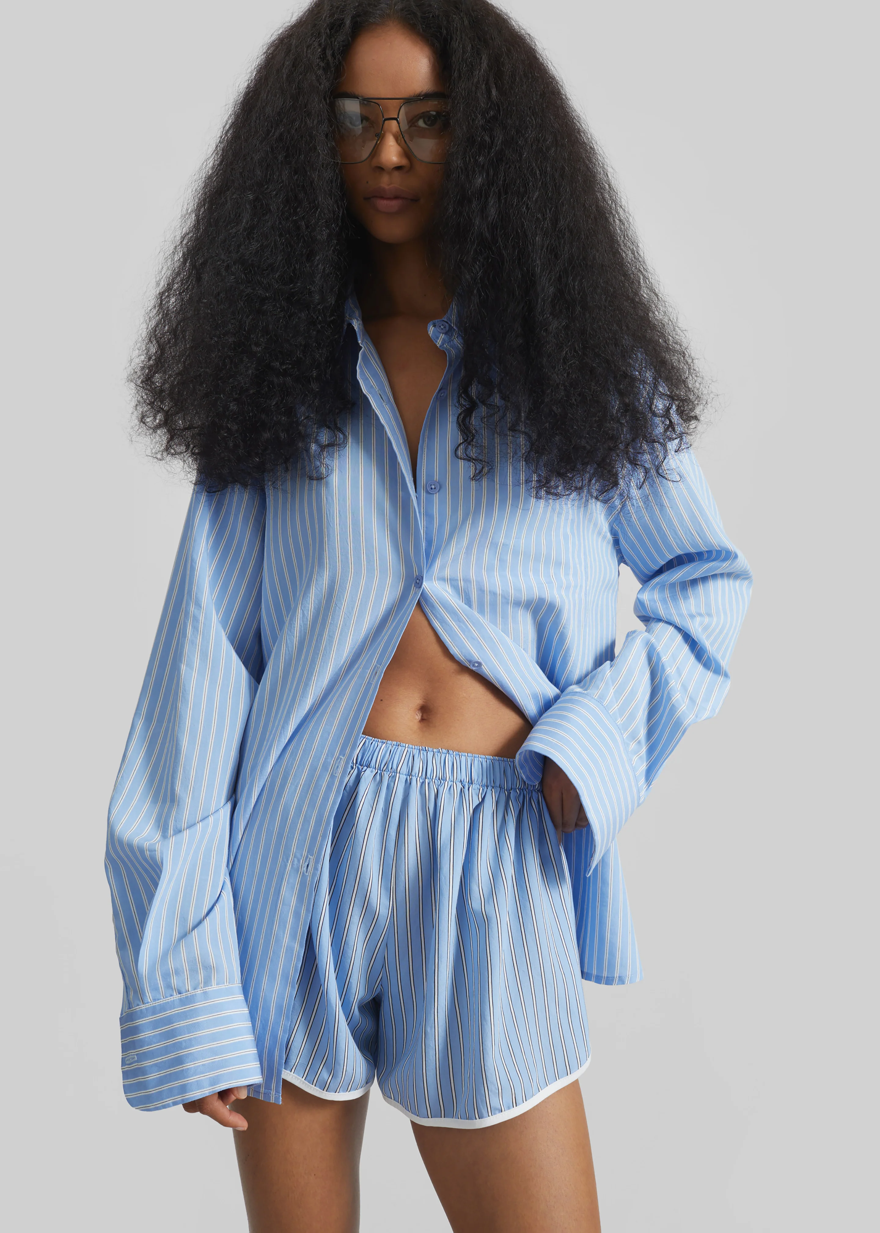 Peri Fluid Shirt - Blue/White Stripe - Image 3