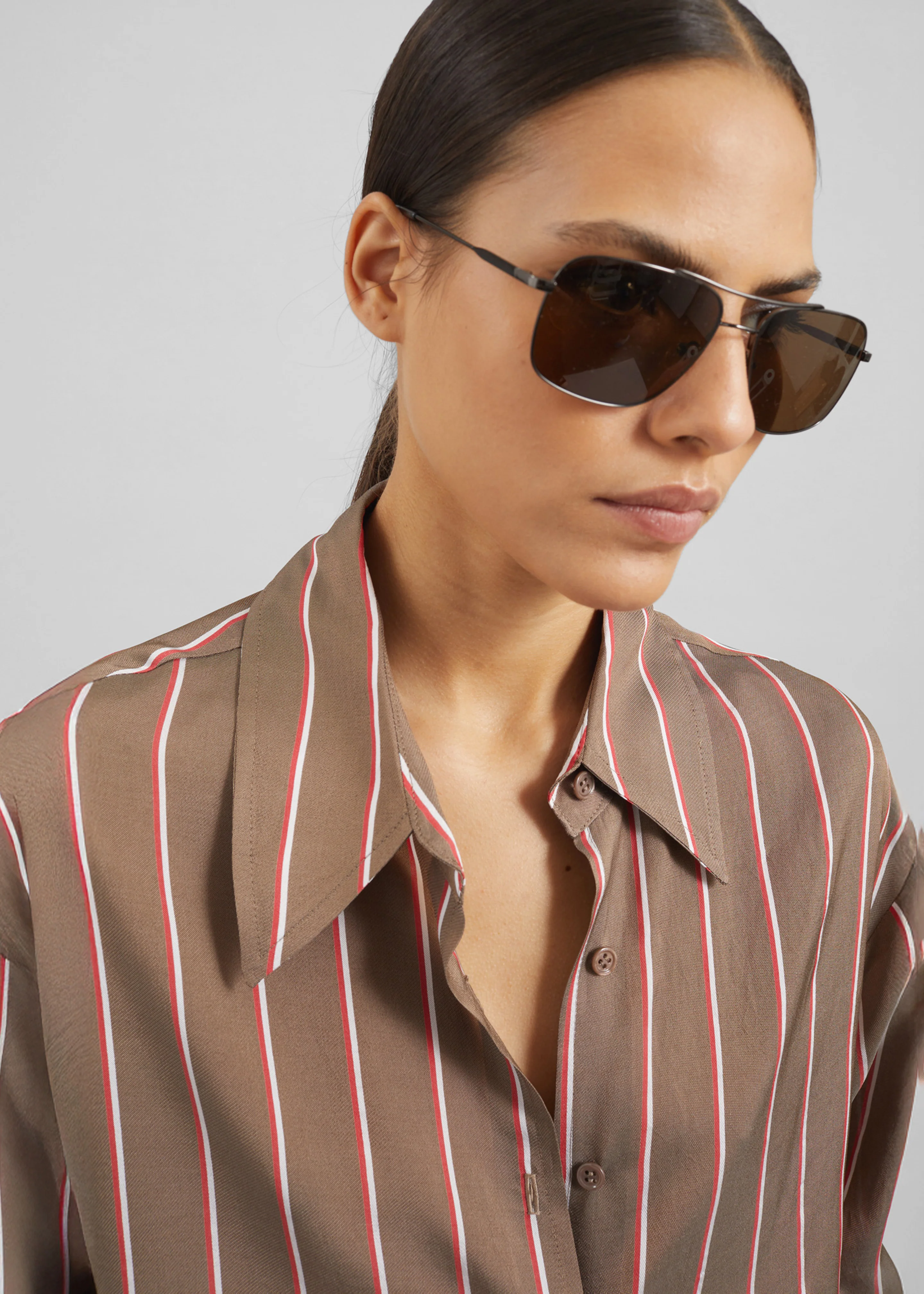 Peri Fluid Shirt - Brown Multi Stripe - Image 3