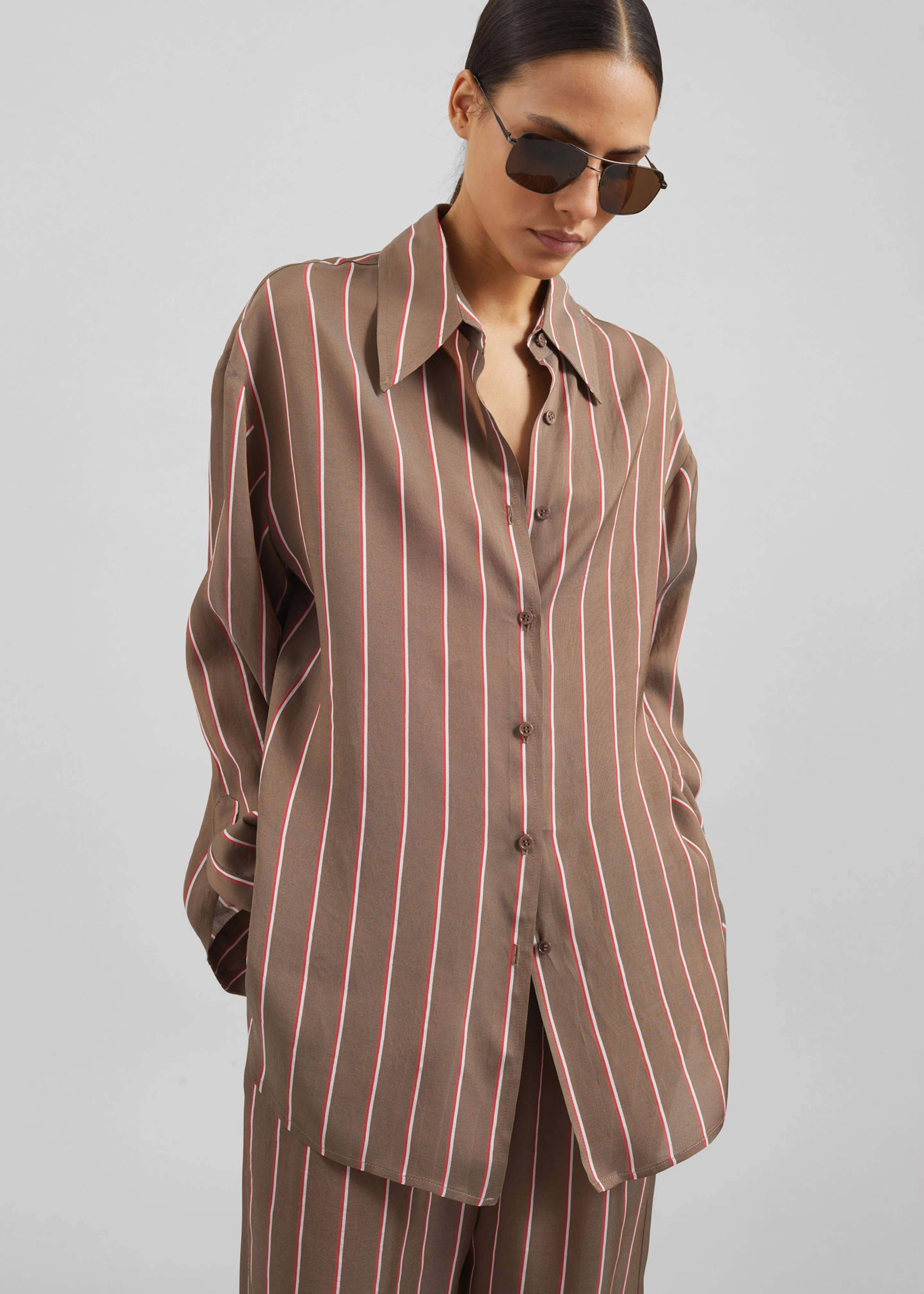 Peri Fluid Shirt - Brown Multi Stripe - Image 4
